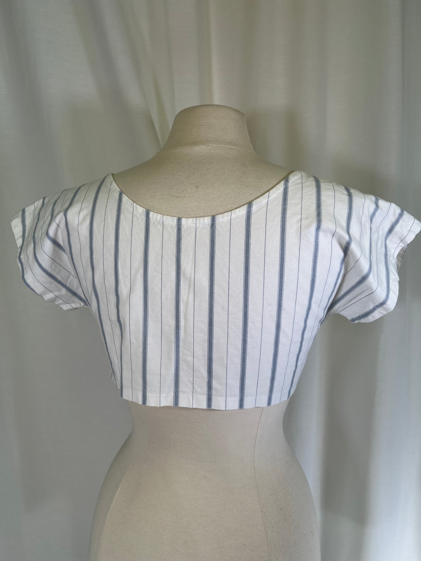 80s Blue and White Striped Crop Top