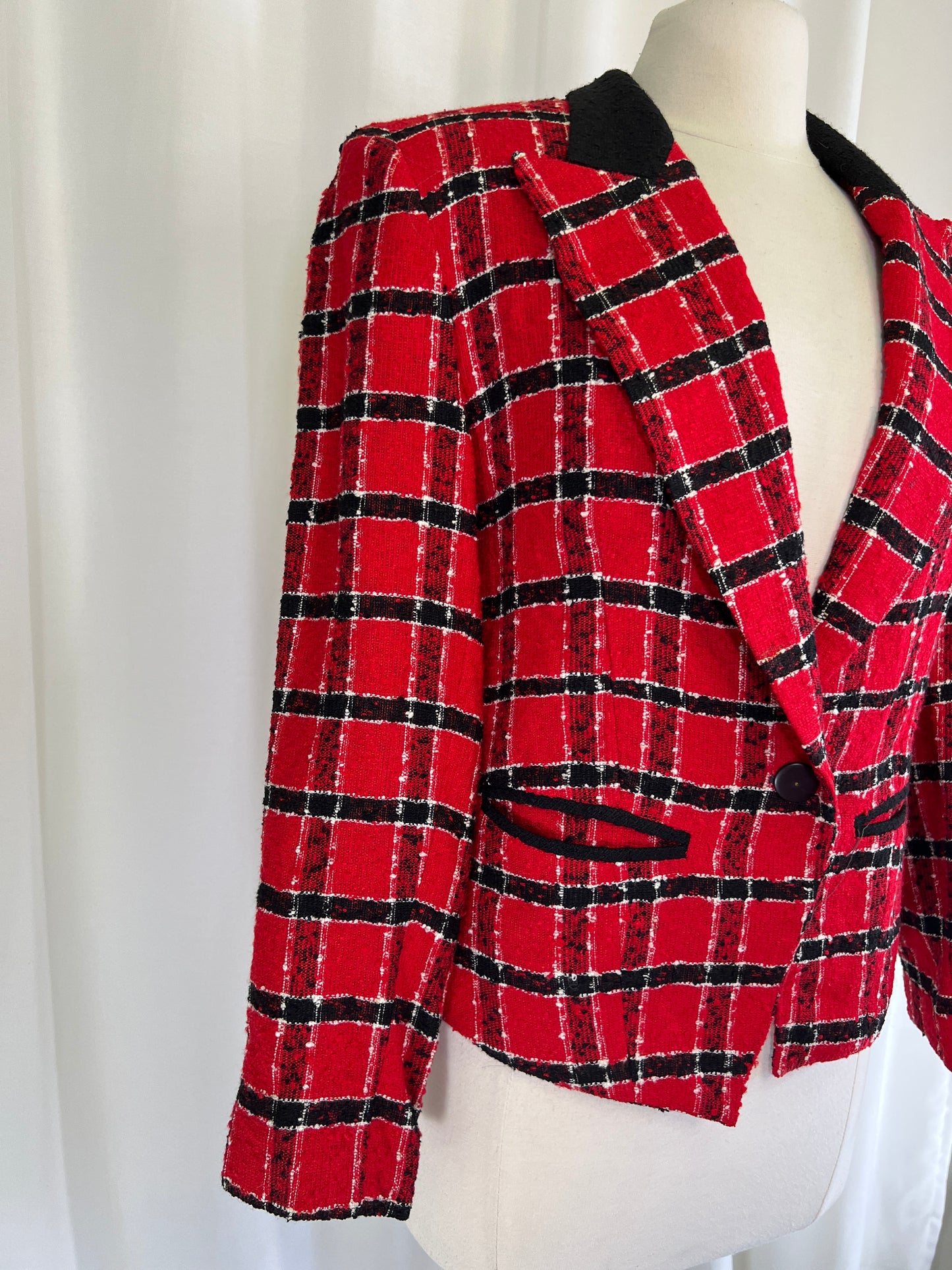 80s For Pete’s Sake Black and Red Plaid Blazer Jacket