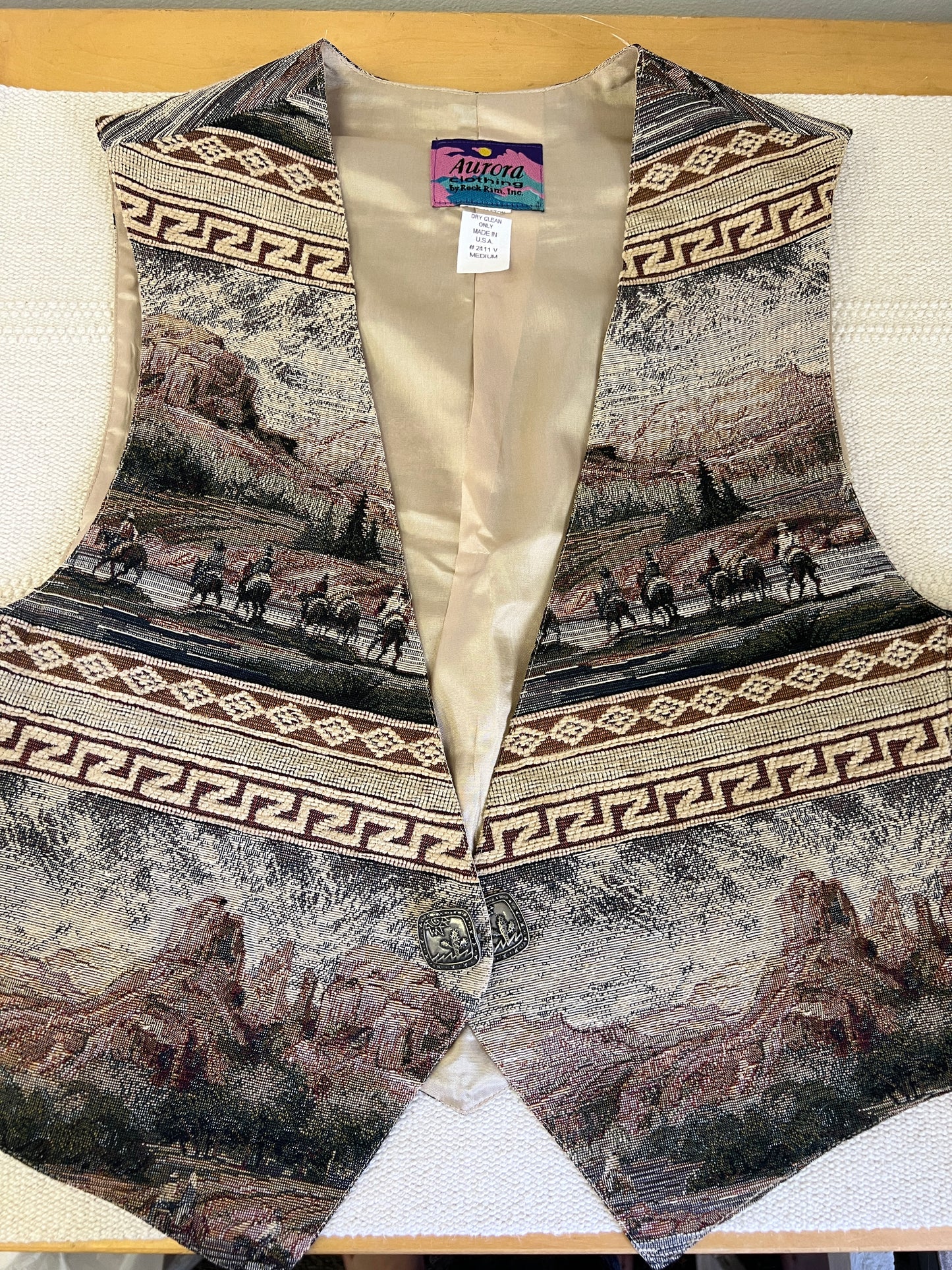 90s Aurora Western Scene Tapestry Vest Waistcoat