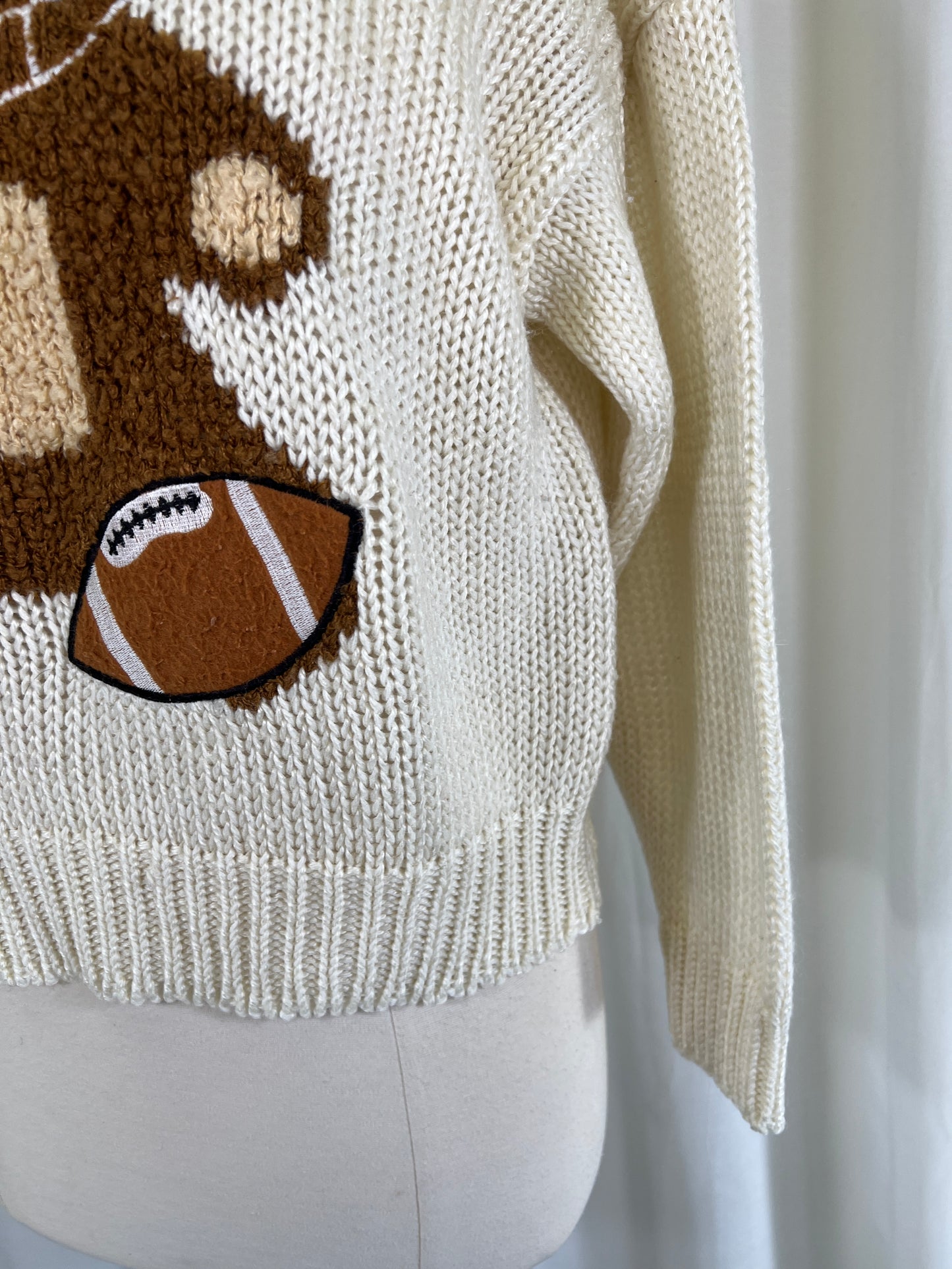 90s Doubloons Football Teddybear Knit Cream Sweater