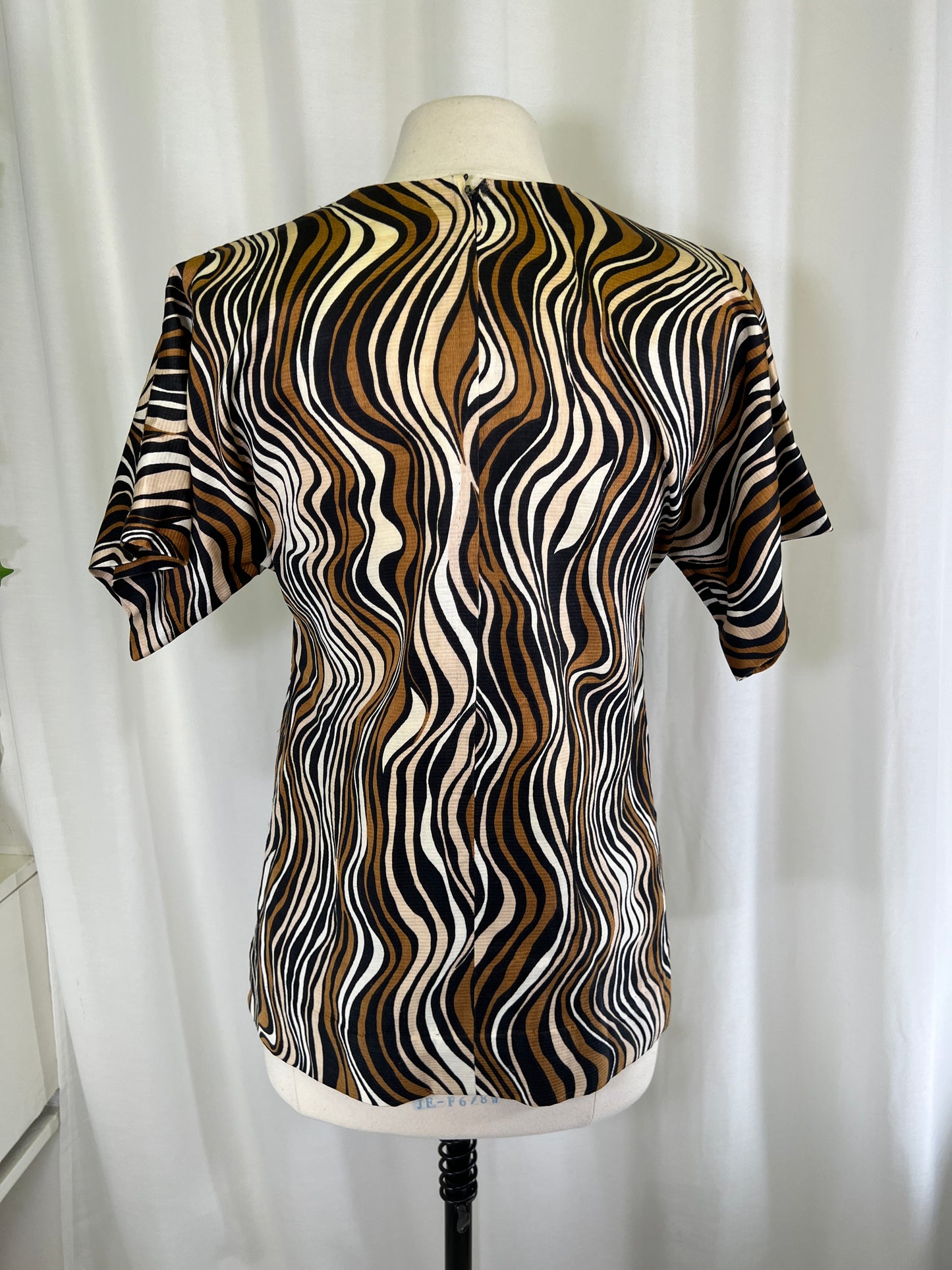 70s Browns and Creams Abstract Swirls Blouse