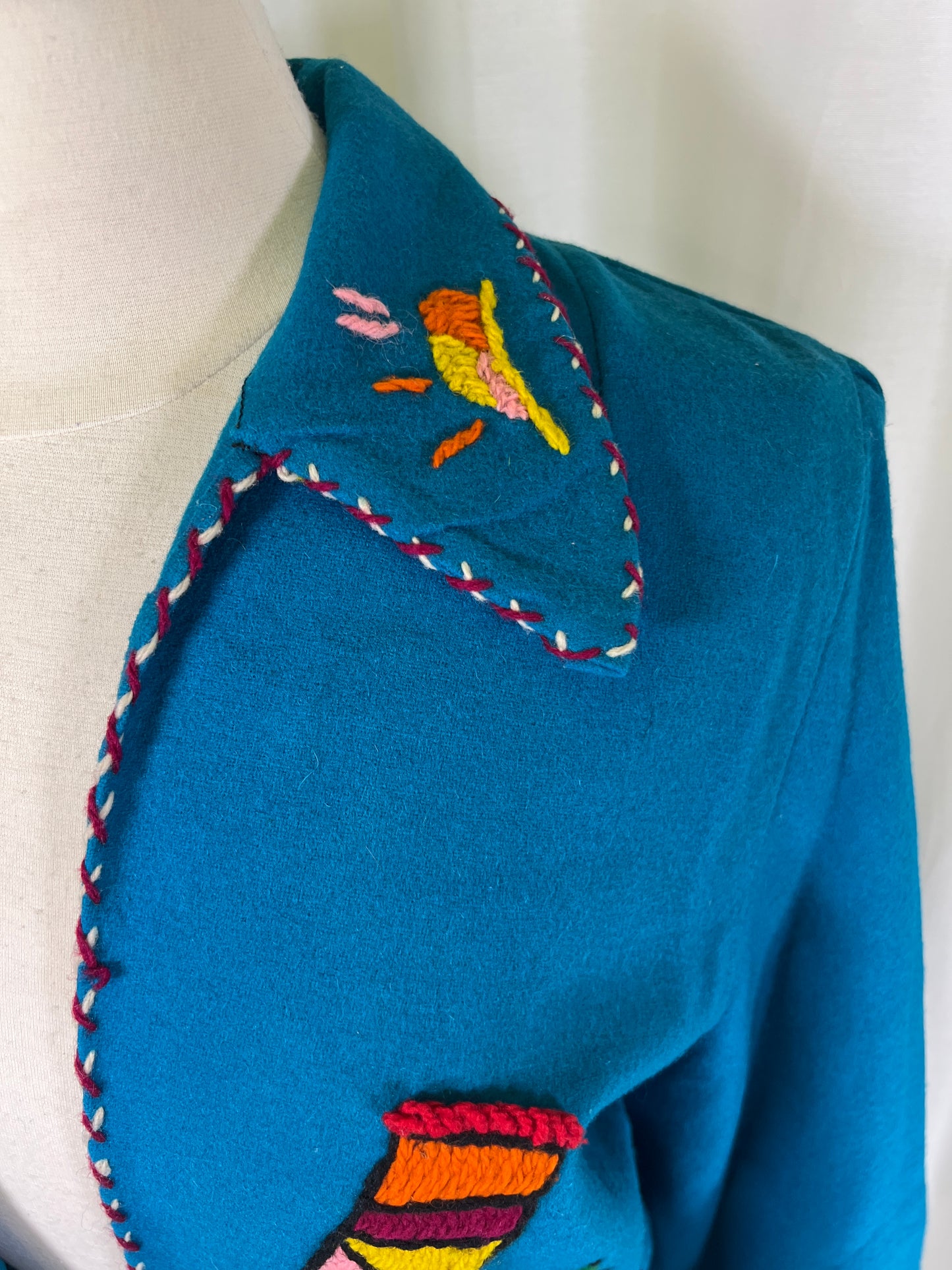 50s Blue Embroidered Amex Wool Mexican Souvenir Jacket