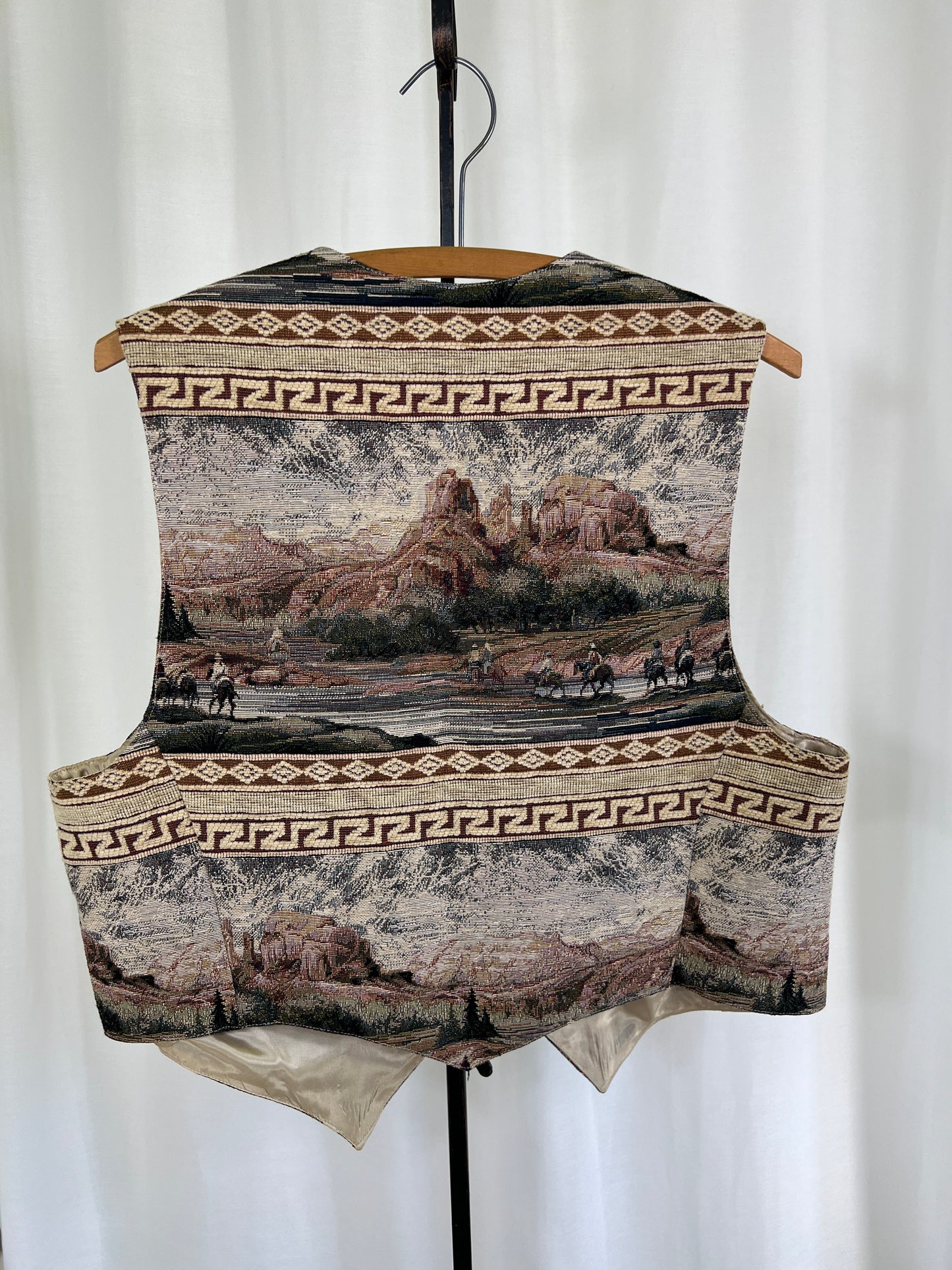 90s Aurora Western Scene Tapestry Vest Waistcoat