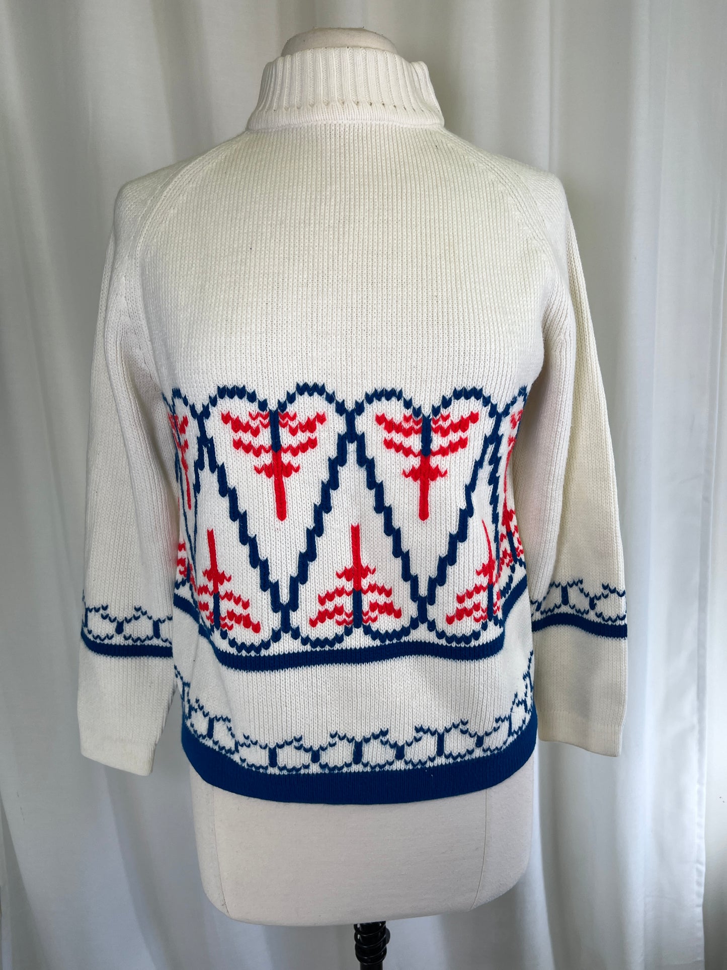 70s Red White and Blue Hearts Sweater