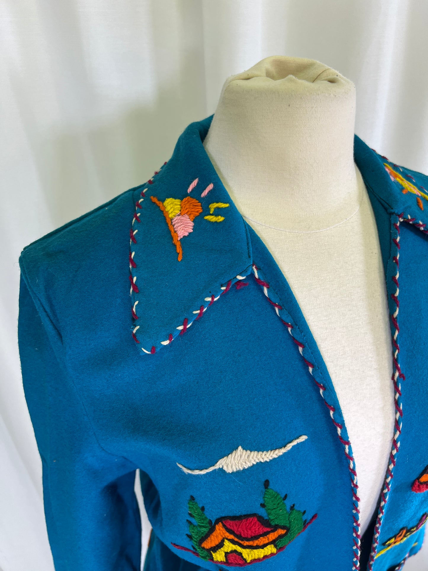 50s Blue Embroidered Amex Wool Mexican Souvenir Jacket