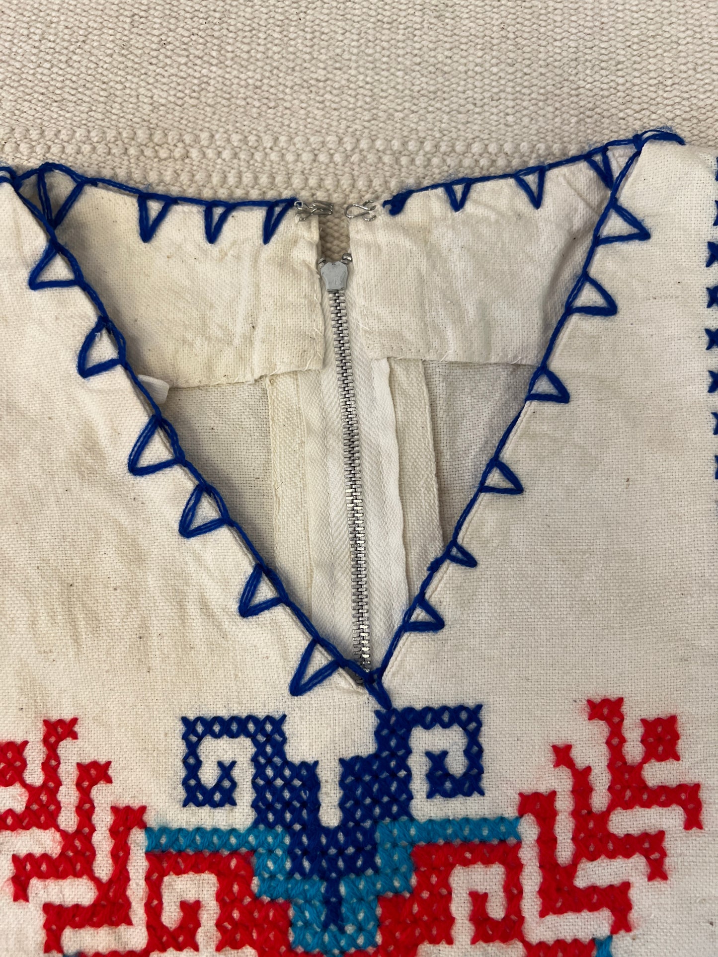 60s Red White and Blue Cross-stitched Bell Sleeved Dress