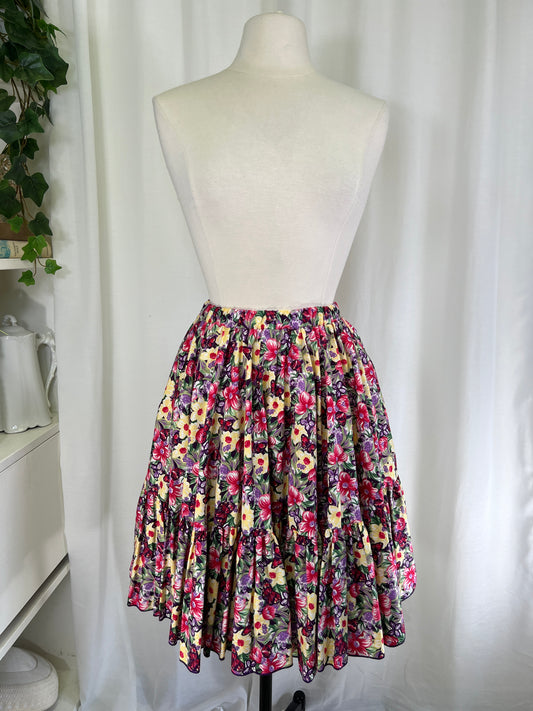 90s Square Dancing Flowers and Butterflies Western Circle Skirt