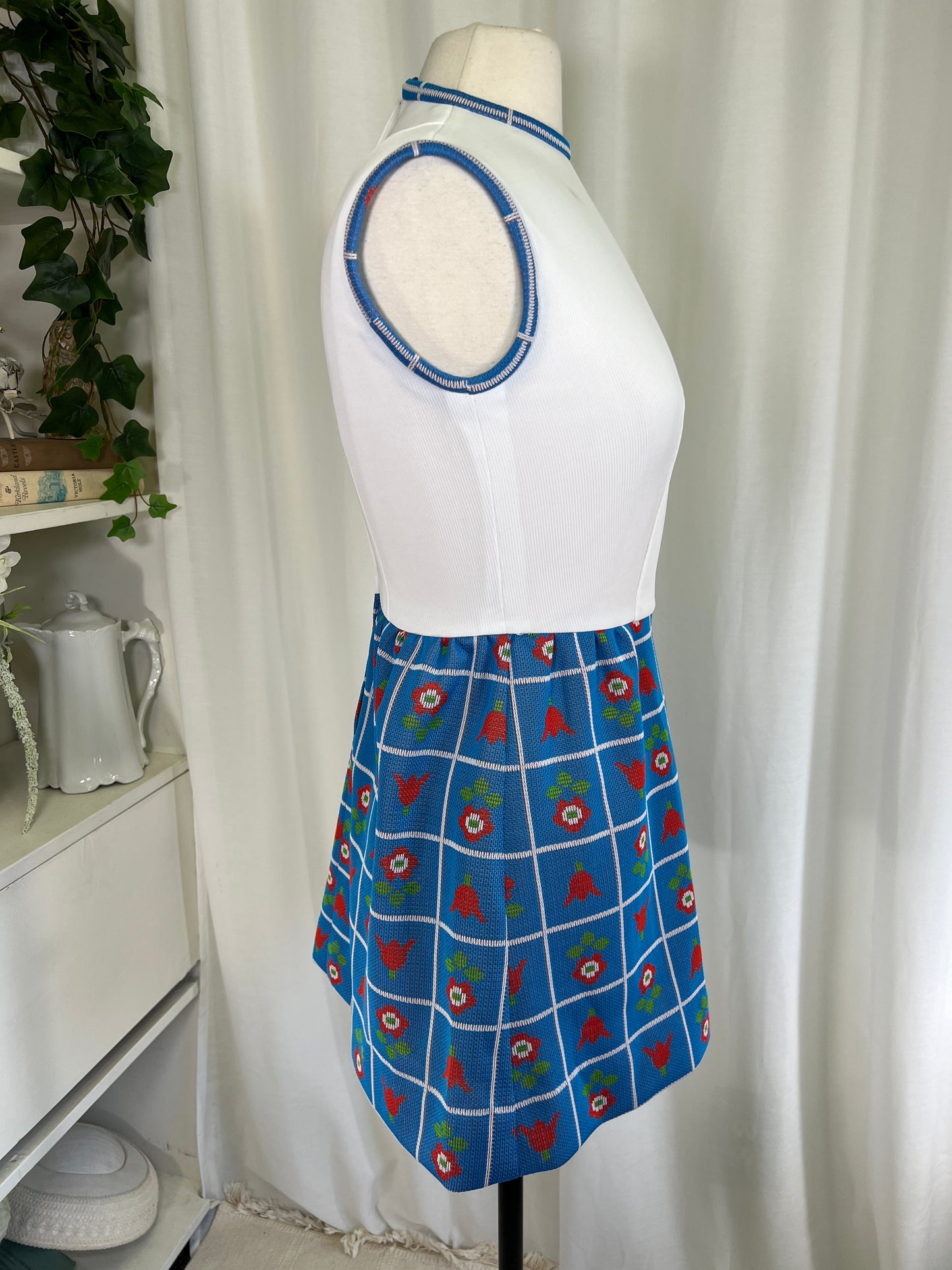 60s Red White and Blue Floral Mini Dress
