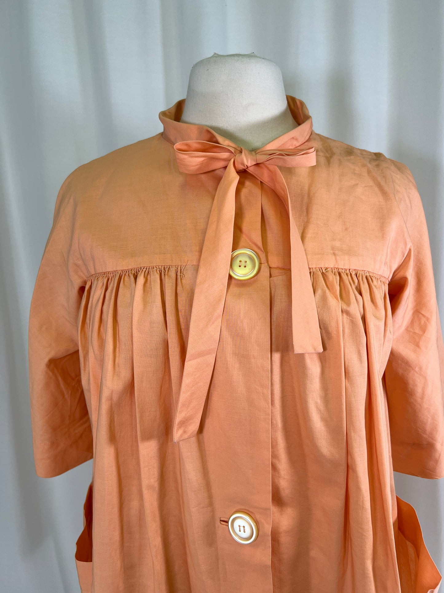 60s Leslie Palmer Peach Pussy Bow Smock Dress