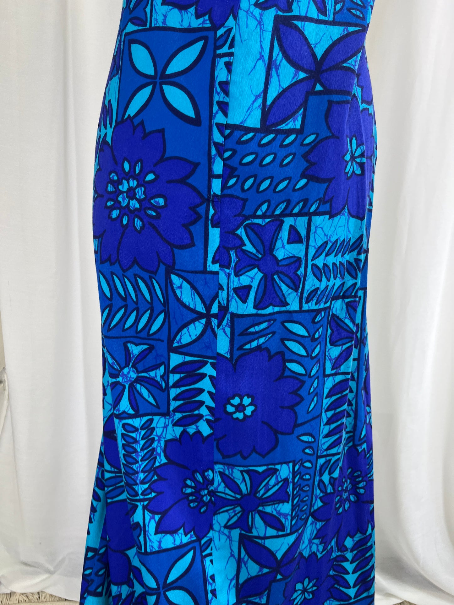 60s Blue Hawaiian Print Dress