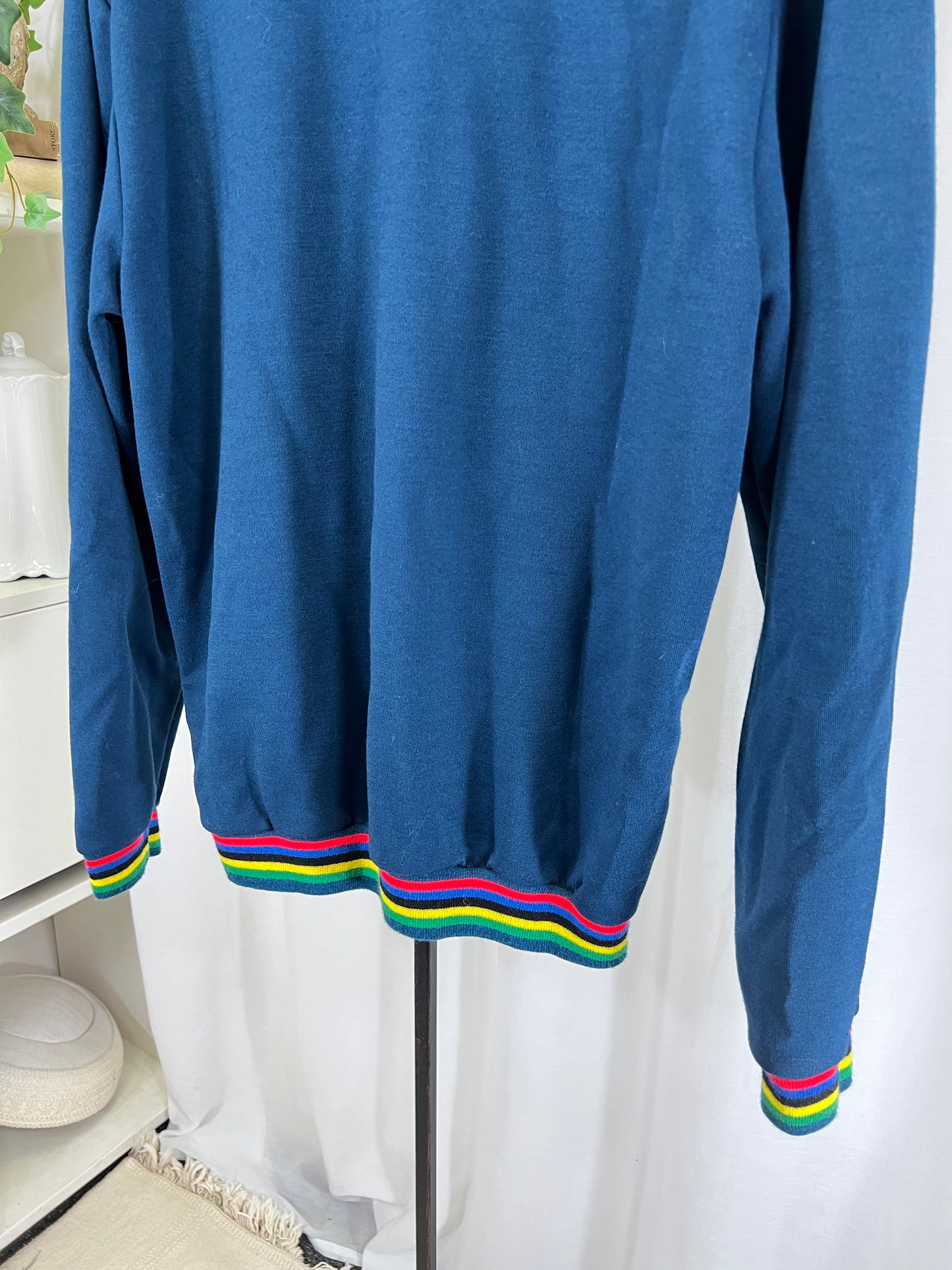 80s Pace Rainbow Trimmed Wool Blend Cycle Sweater