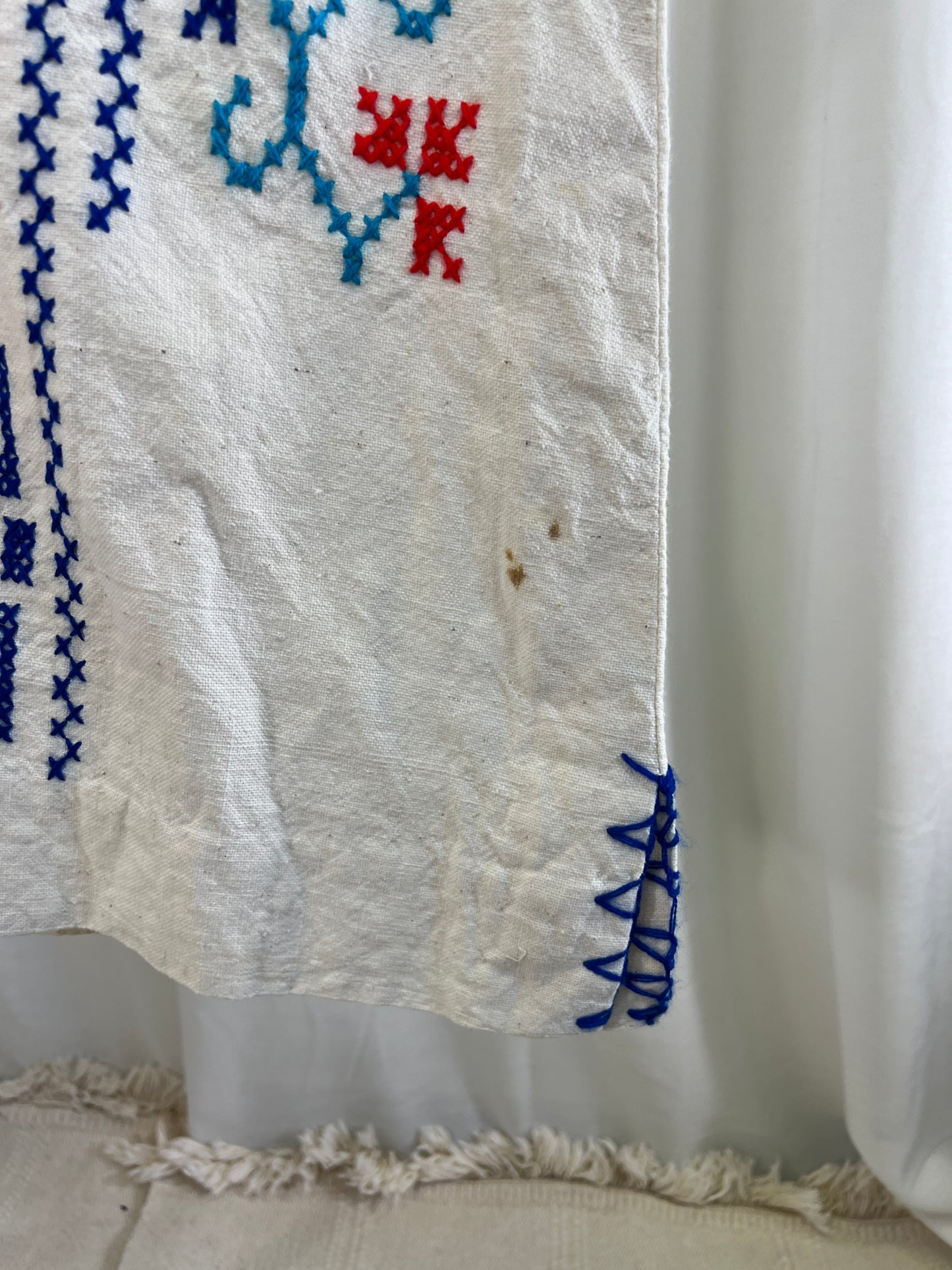 60s Red White and Blue Cross-stitched Bell Sleeved Dress