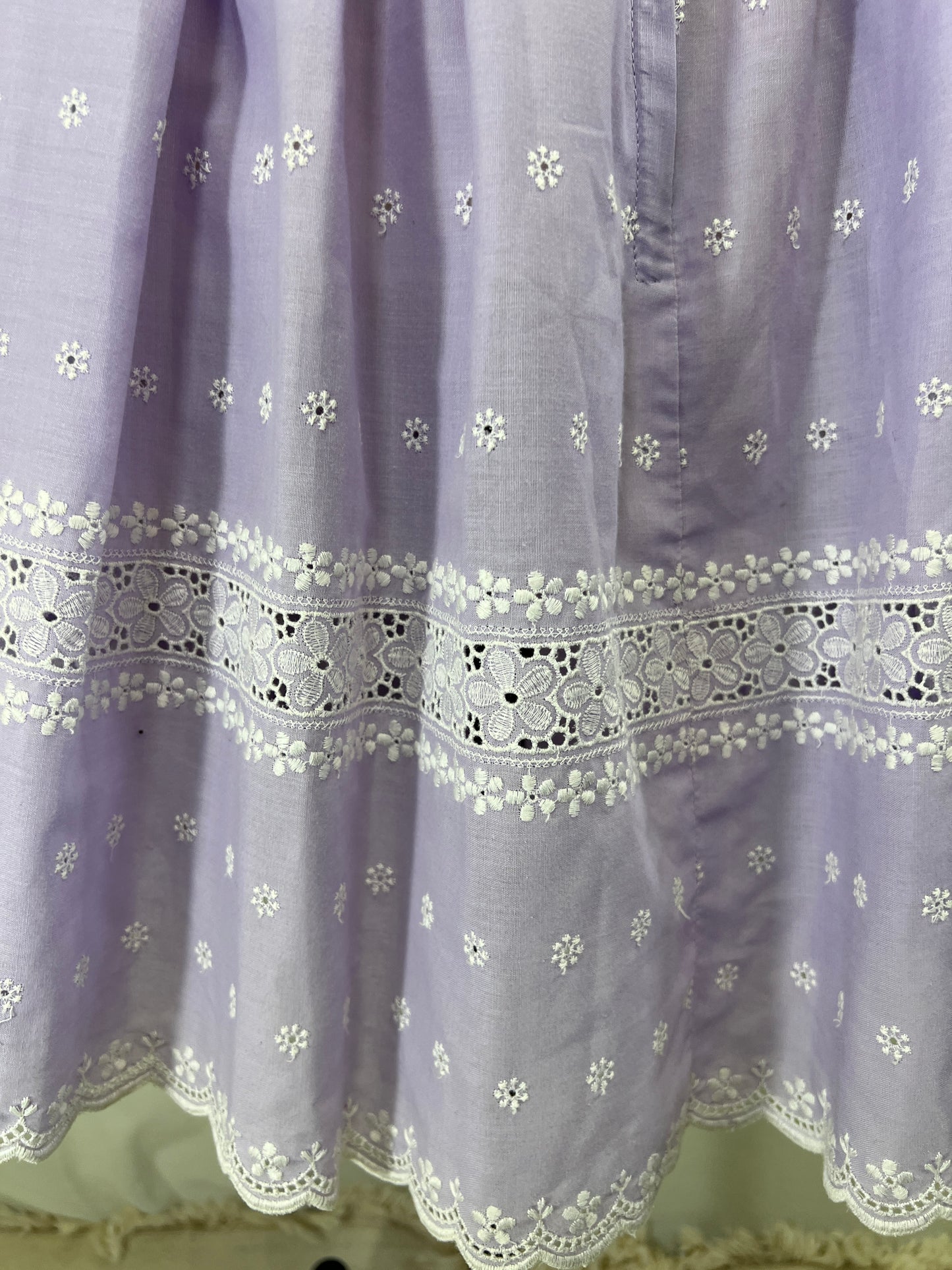 60s Lavender and White Florals Embroidered Circle Skirt