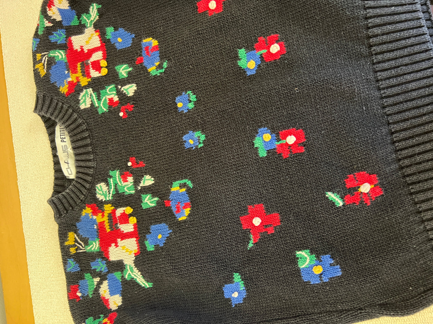 90s Chaus Petites Black Floral Sweater