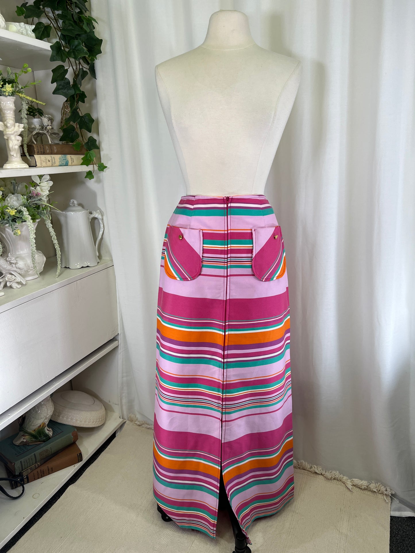 70s Patty Woodard Sherbet Dreams Striped Maxi Skirt