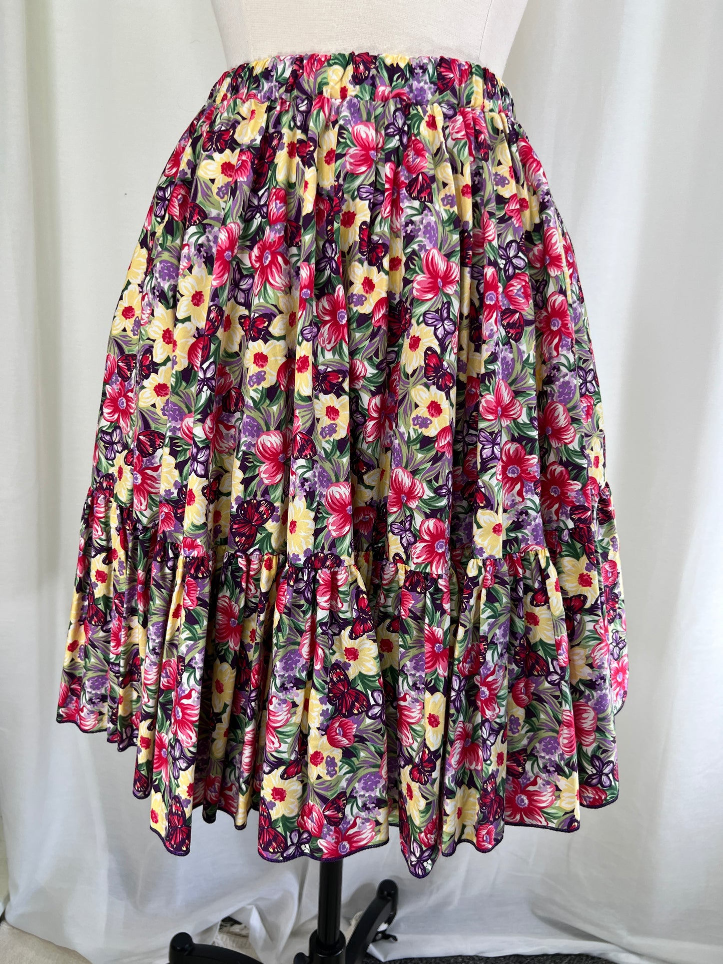 90s Square Dancing Flowers and Butterflies Western Circle Skirt