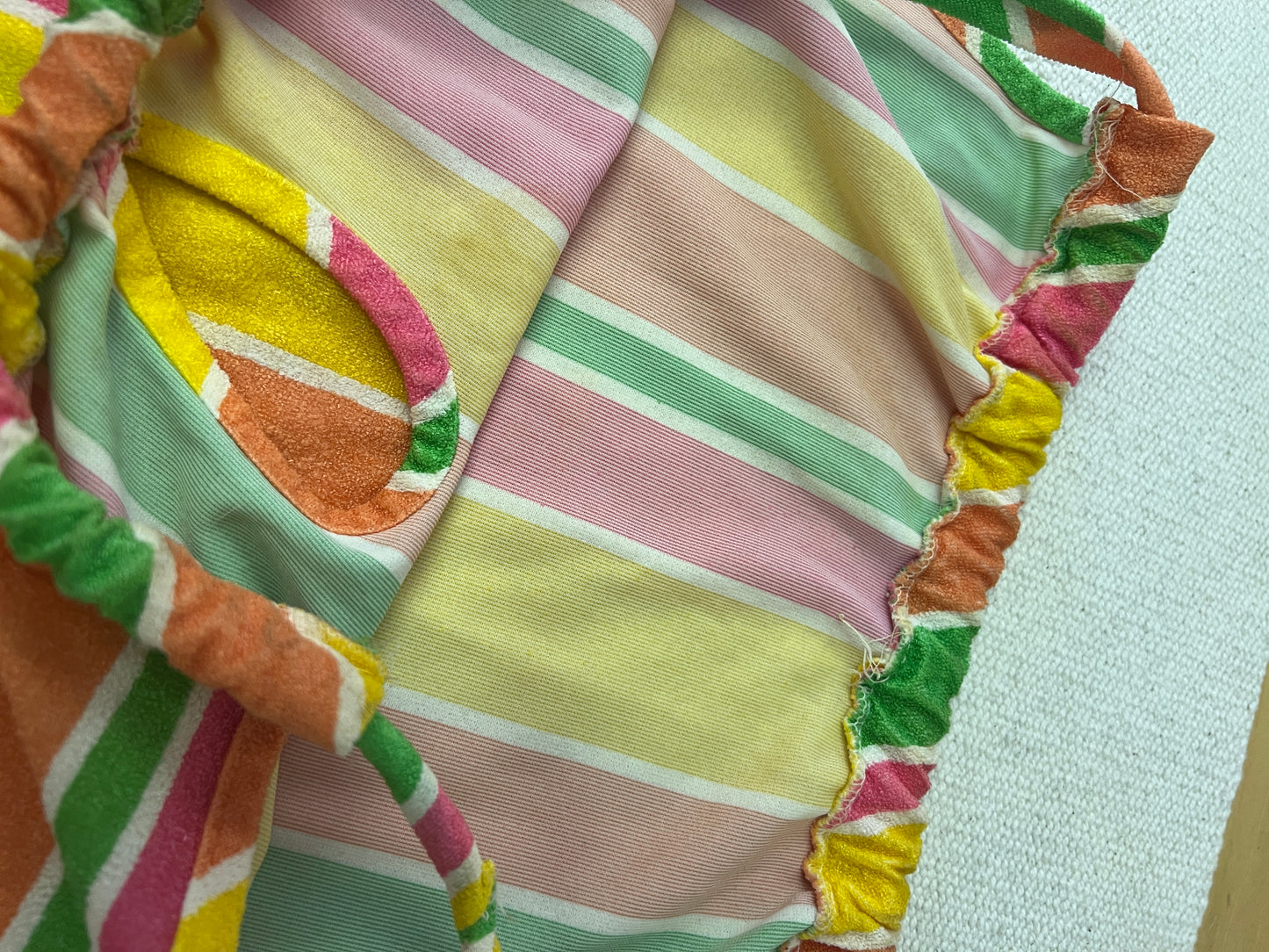 70s Terry Cloth Style Rainbow Candy Striped Maxi Dress