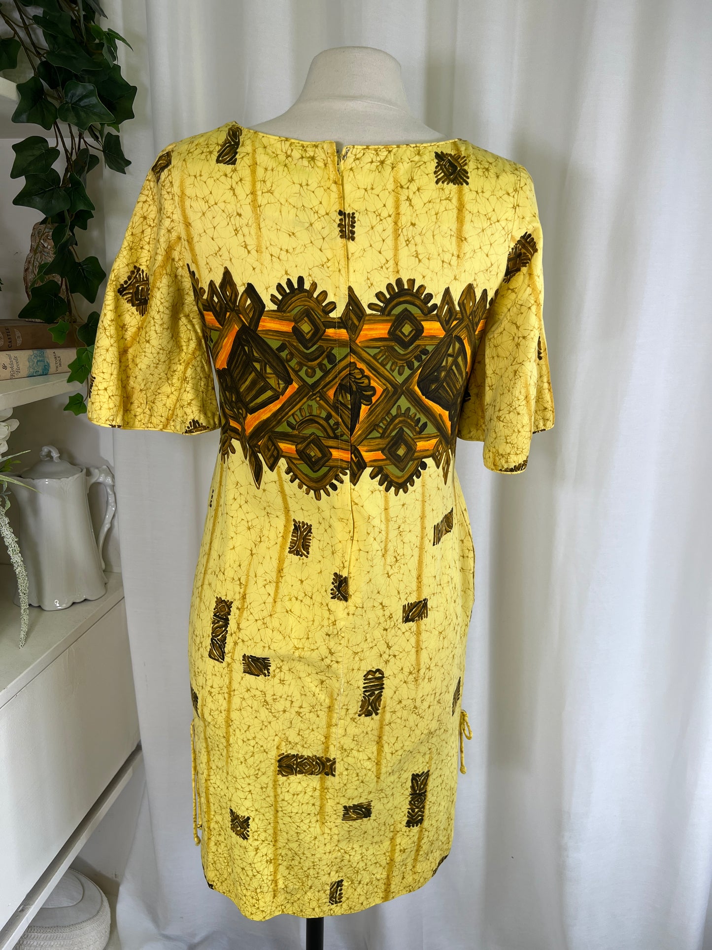 60s Yellow Reef Hawaiian Print Mini Dress