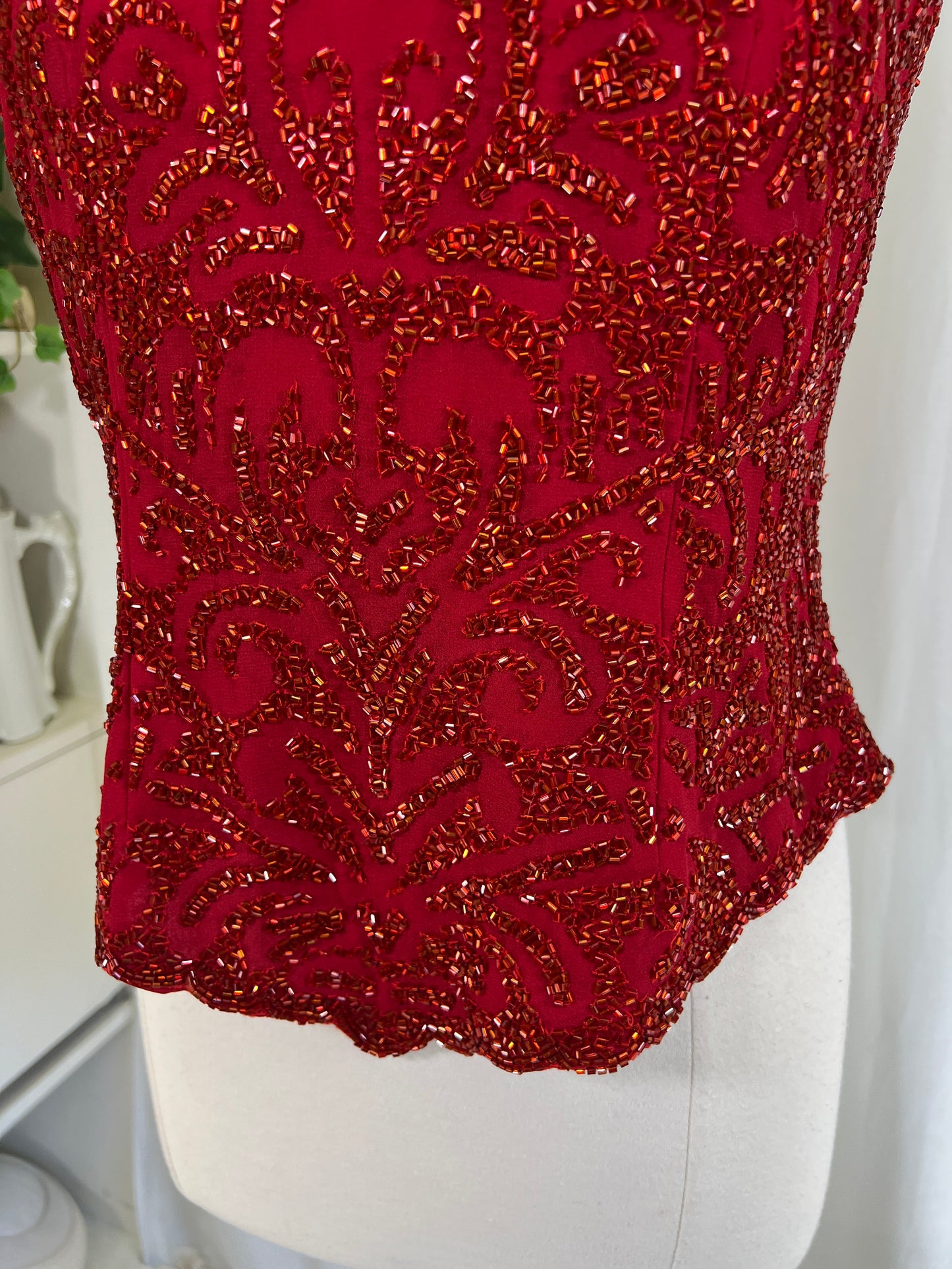 90s Y2K Red Beaded JKARA Tank Blouse