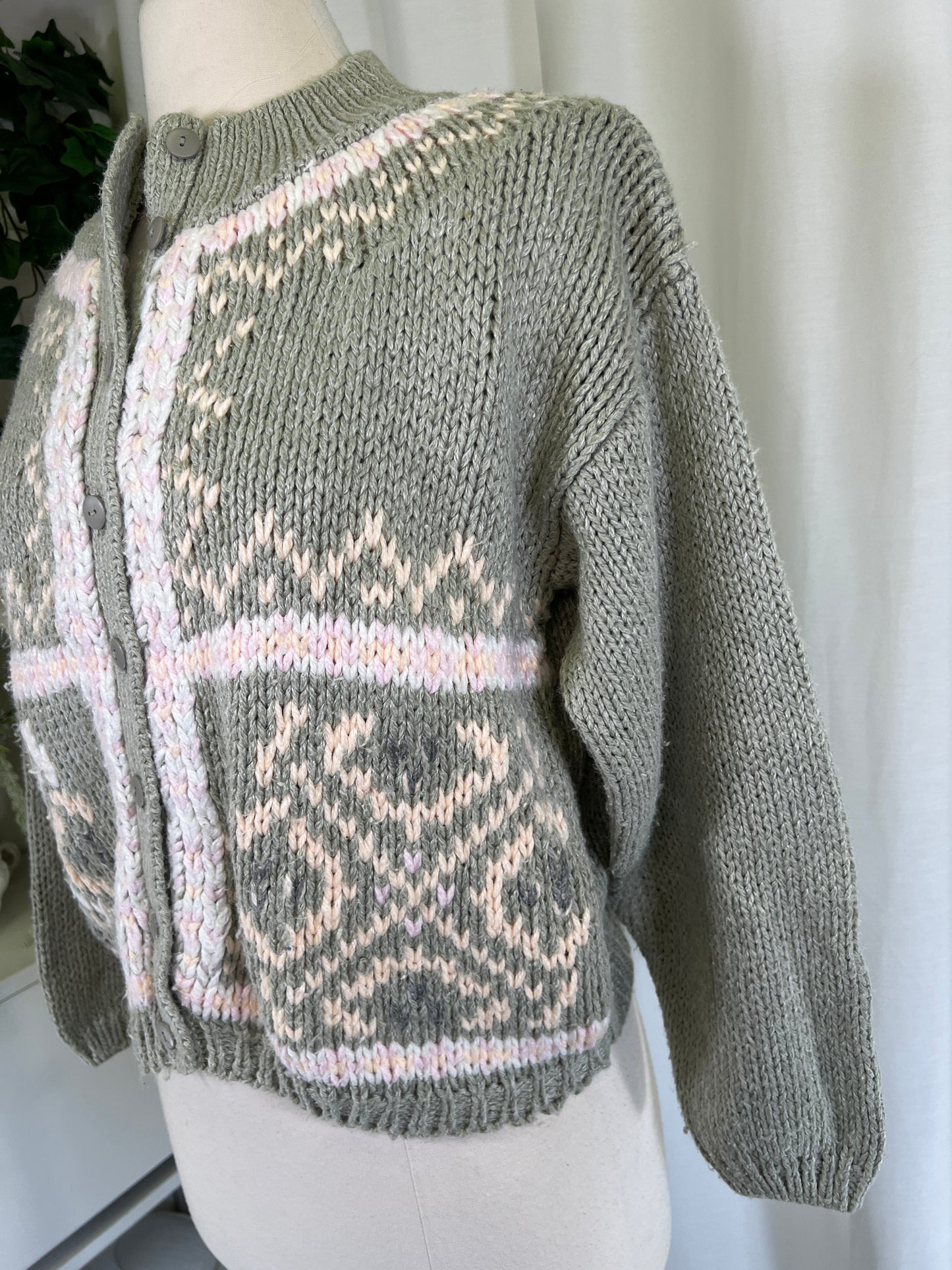 80s Jamie Scott Hand Knit Pink and Grey Cardigan