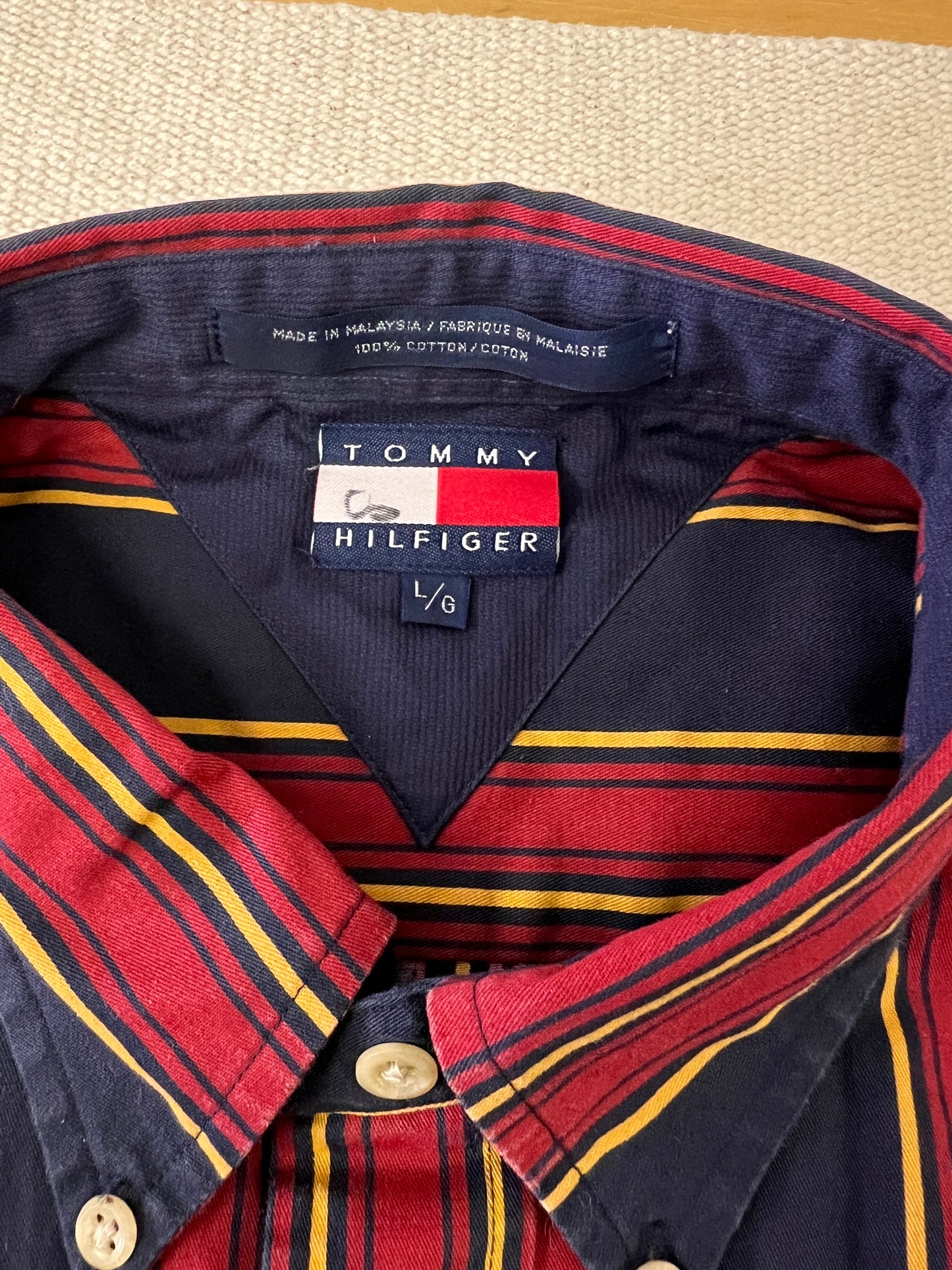 90s Tommy Hilfiger Red and Blue Striped Button Down Shirt