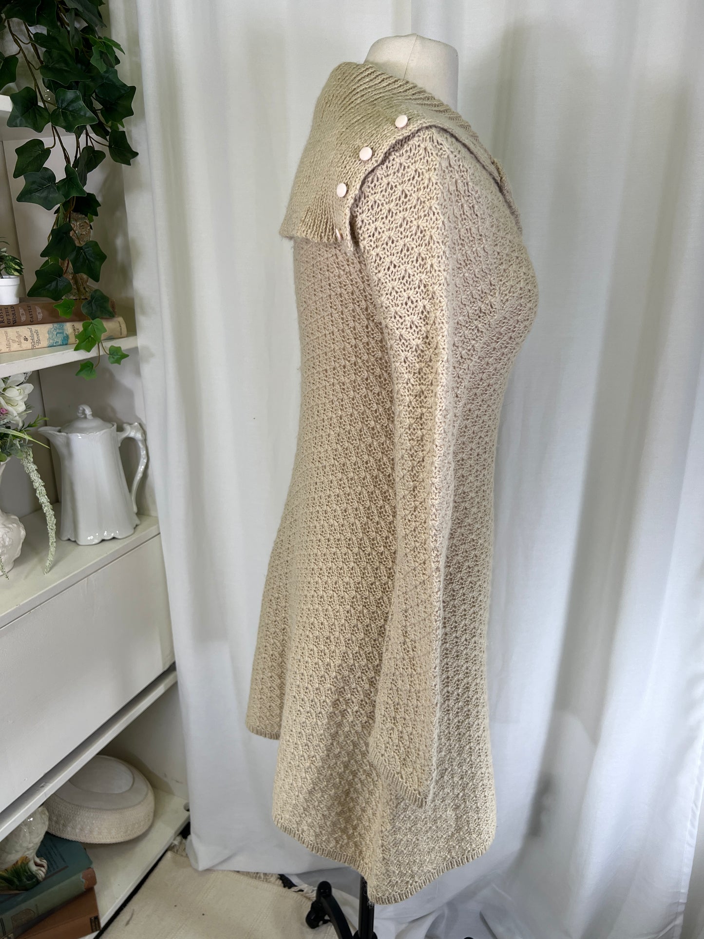 70s Aryeh Alpaca Blend Tan Crochet Dress