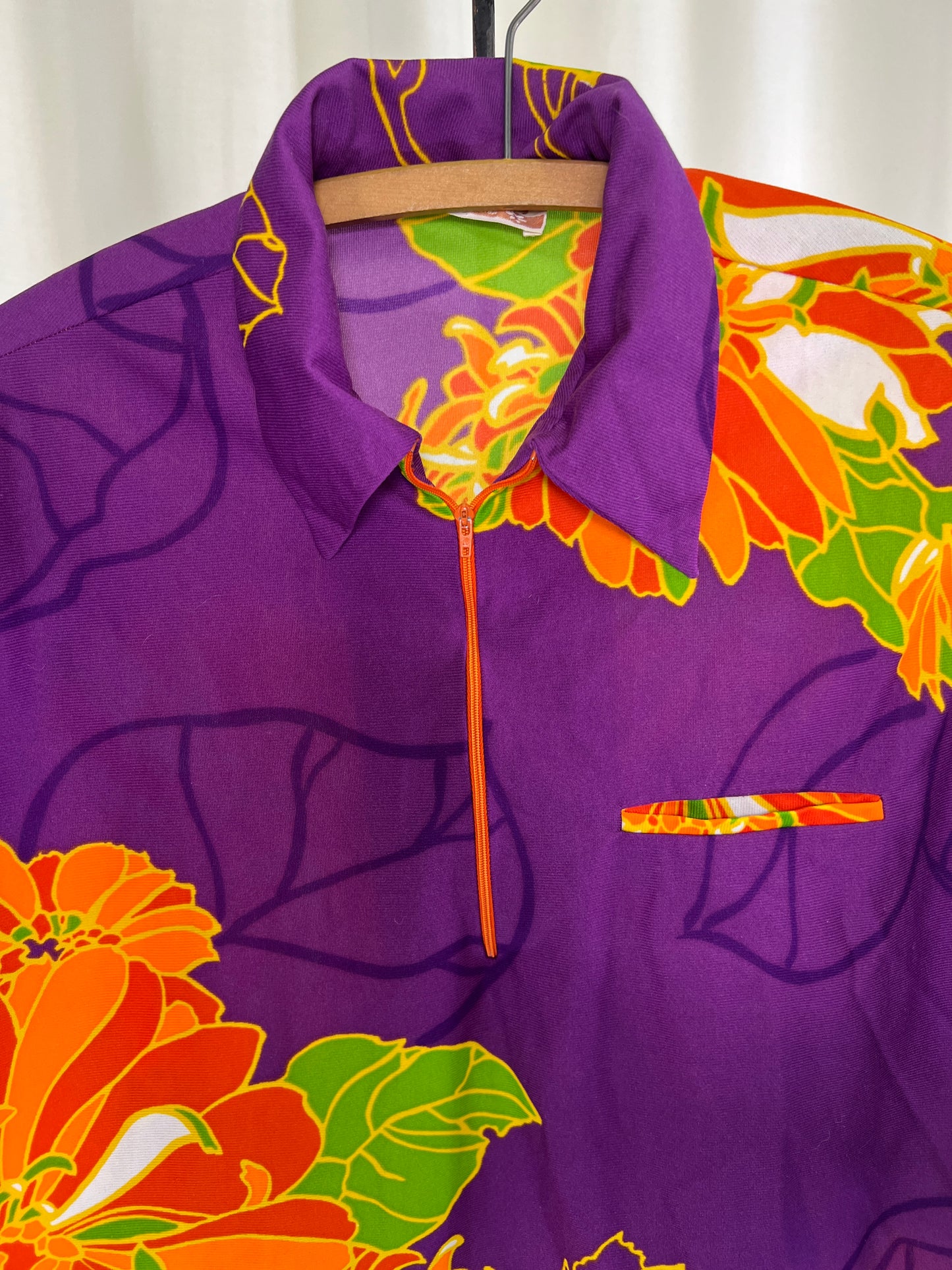 60s Walter Clarke’s Hawaiian Print Zipper Polo Shirt