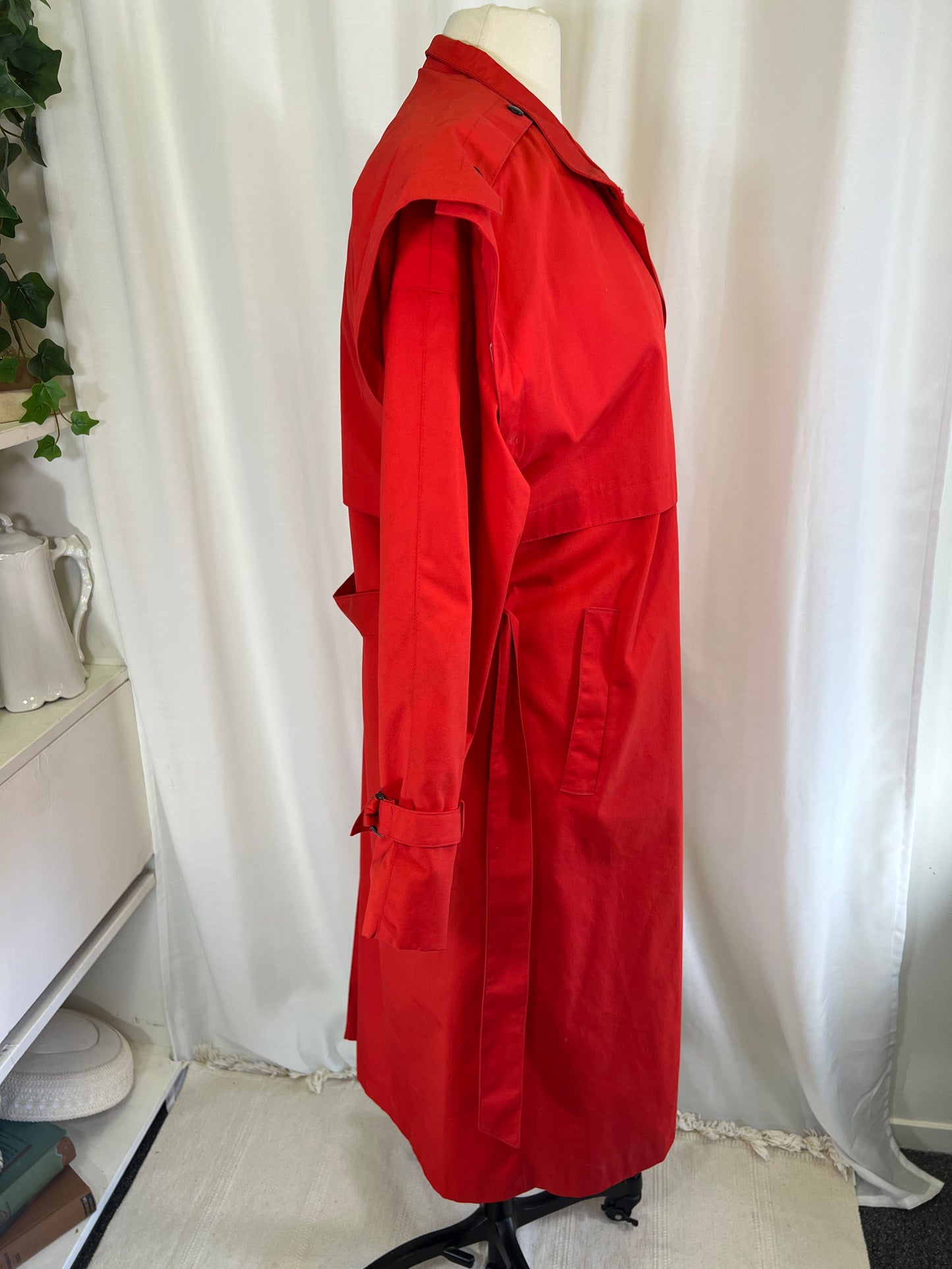 80s Cyclone Red Futuristic Button Up Trench Coat