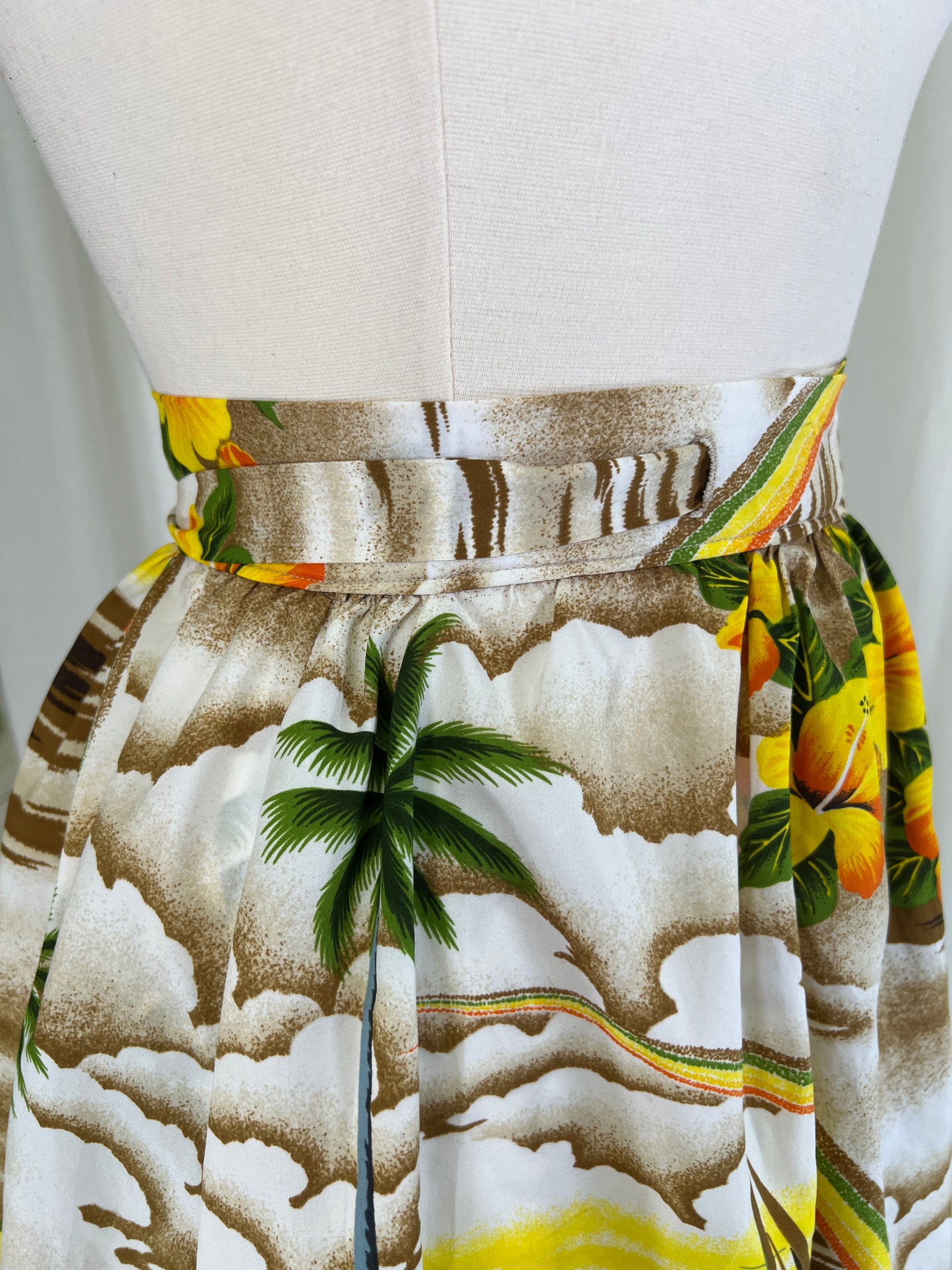 70s Hawaiian Print Sailboats and Rainbows Wrap Skirt