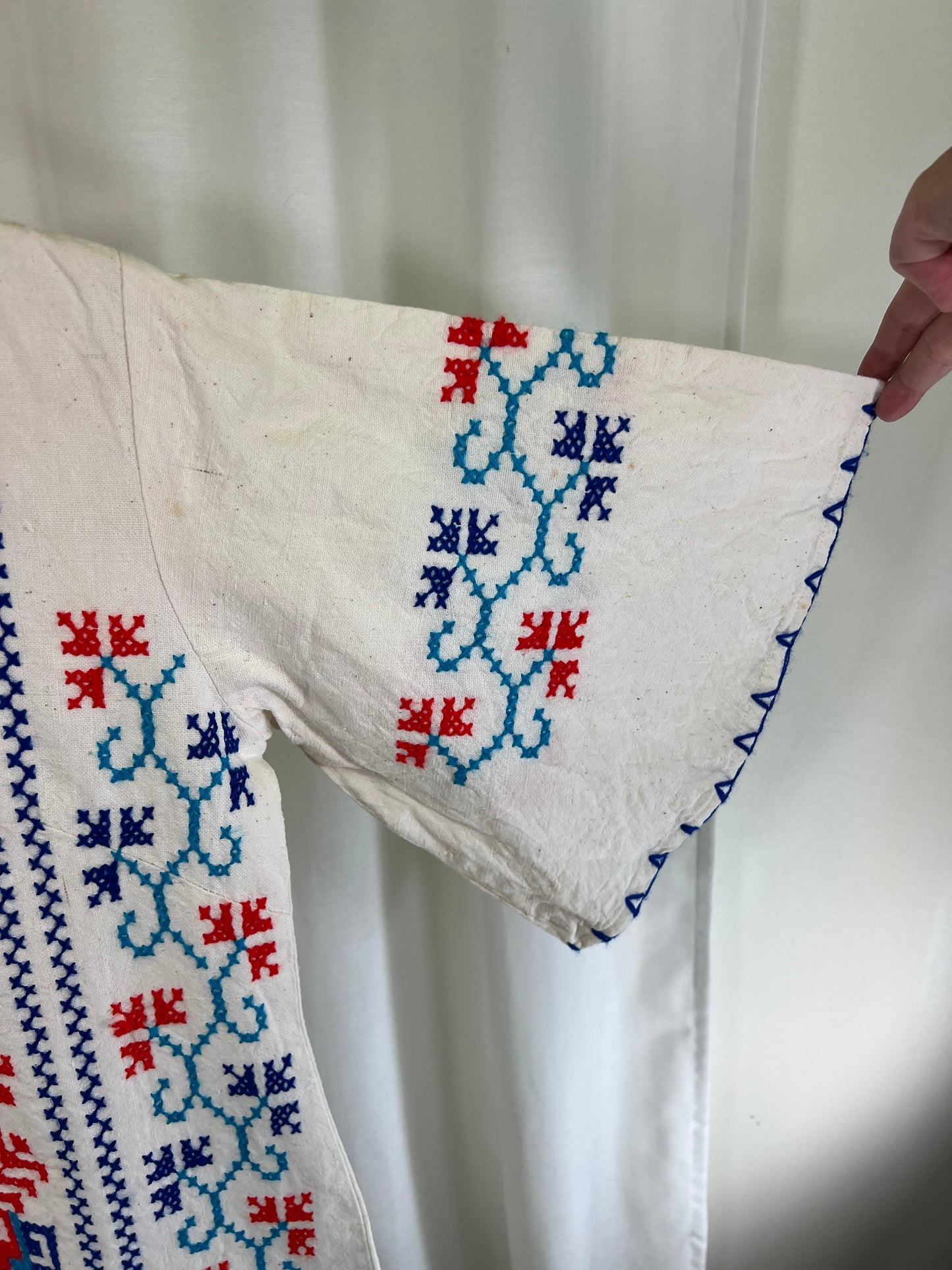 60s Red White and Blue Cross-stitched Bell Sleeved Dress