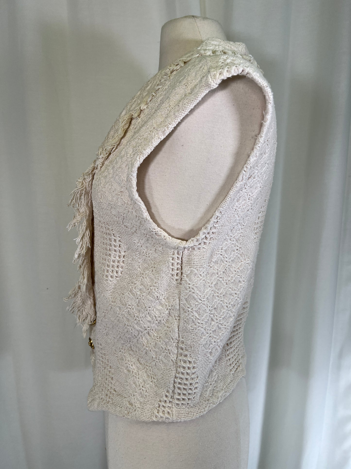 90s Fringed White Tapestry Vest