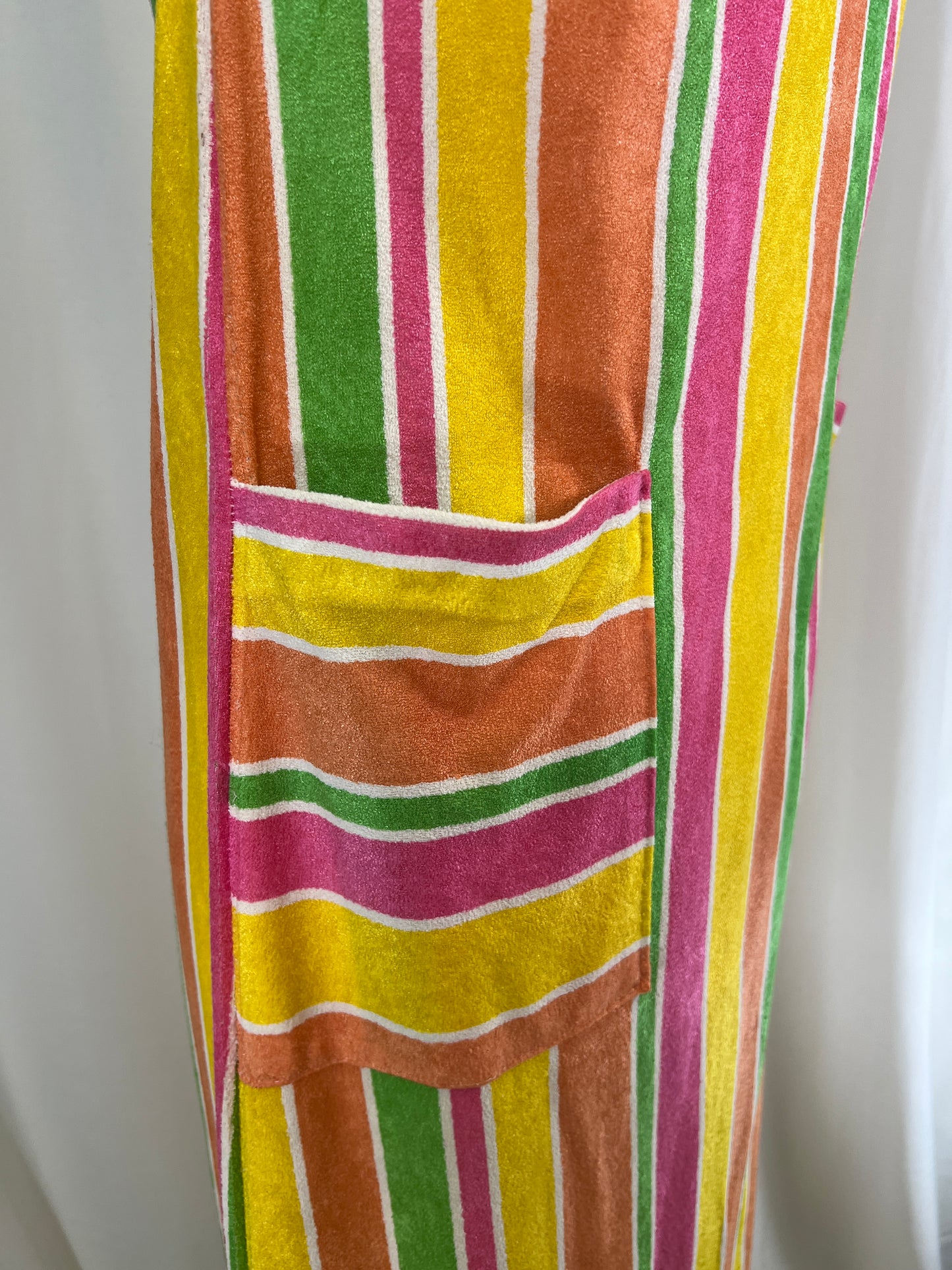 70s Terry Cloth Style Rainbow Candy Striped Maxi Dress