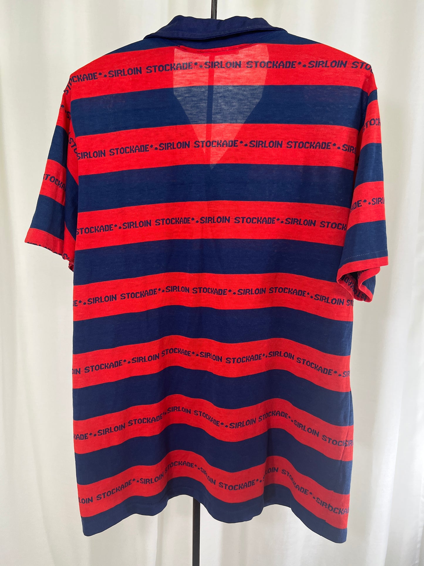 80s Sirloin Stockade Red and Blue Striped Polo