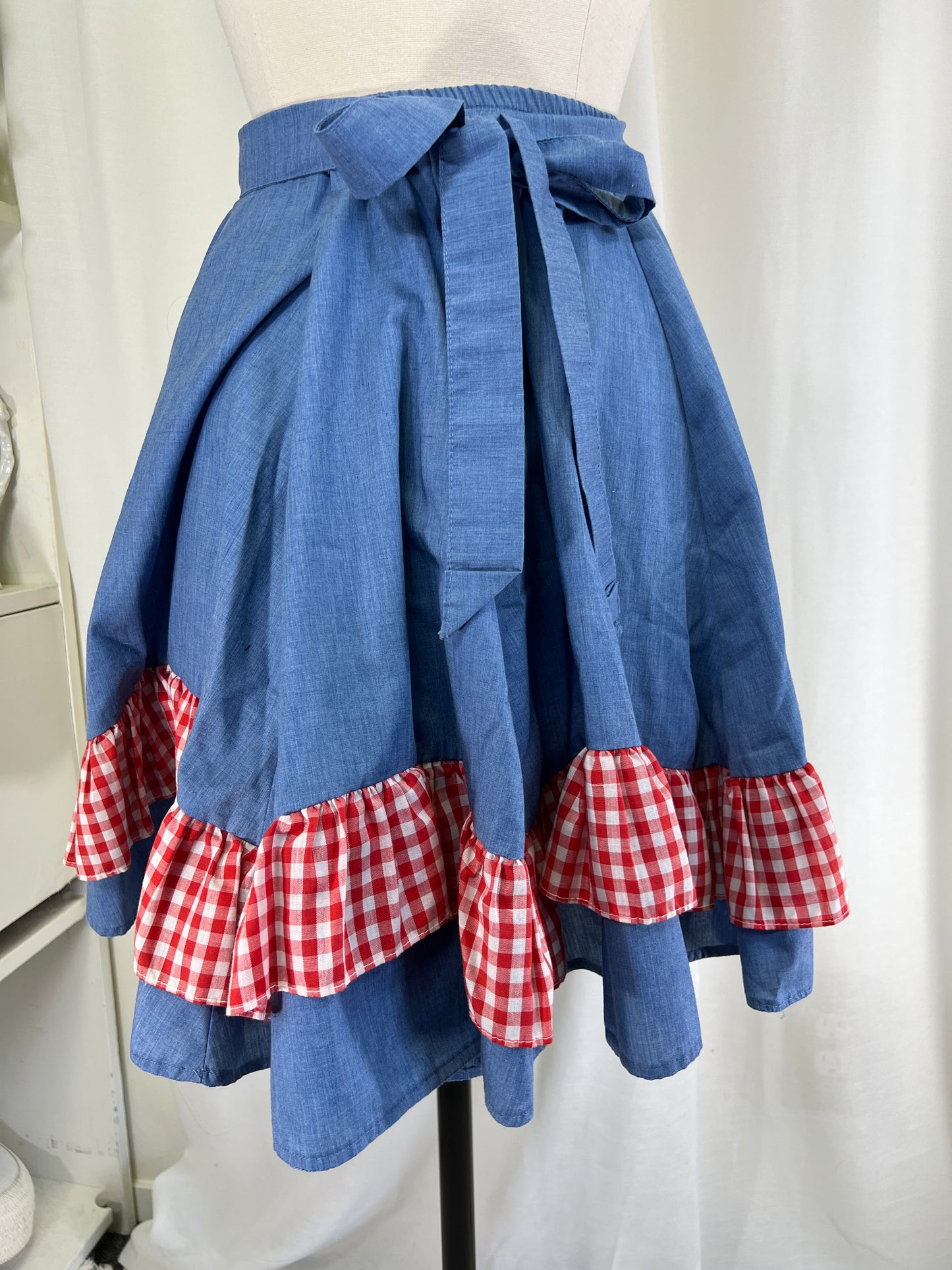 70s Denim and Gingham Western Square
Dancing Skirt by Square Up Fashions