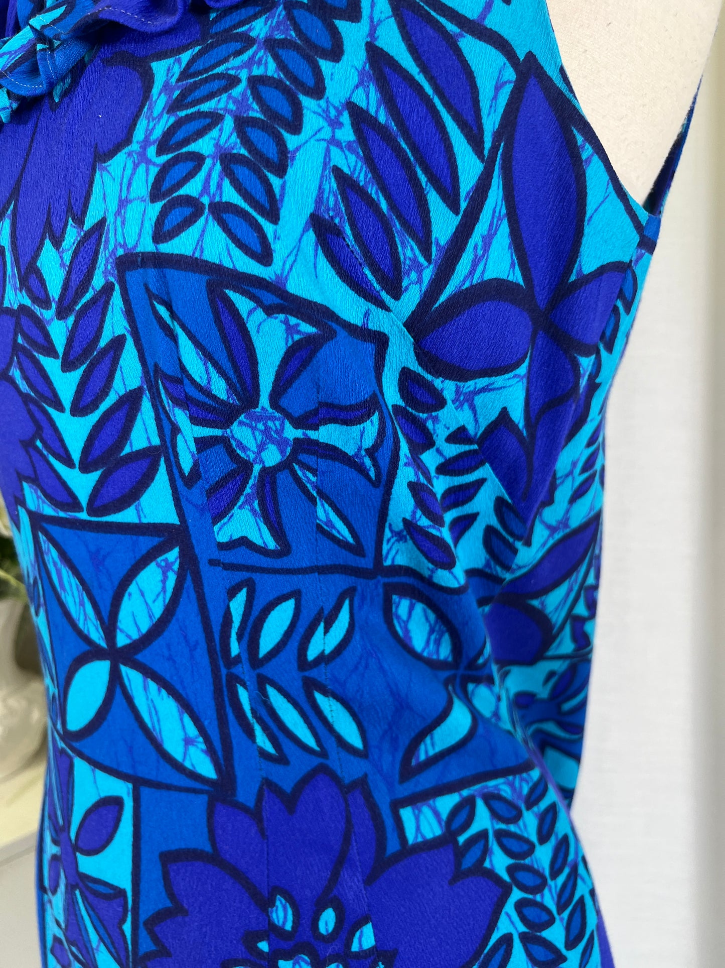 60s Blue Hawaiian Print Dress