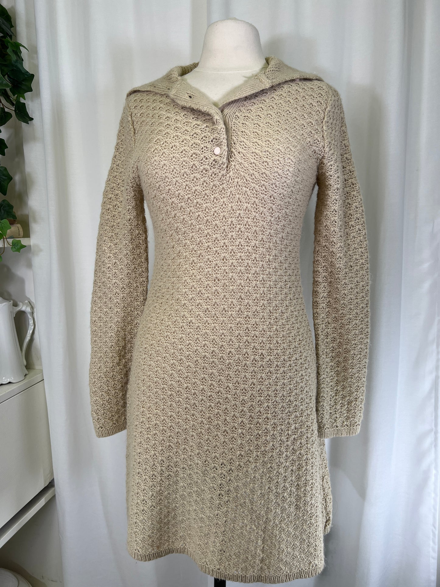 70s Aryeh Alpaca Blend Tan Crochet Dress