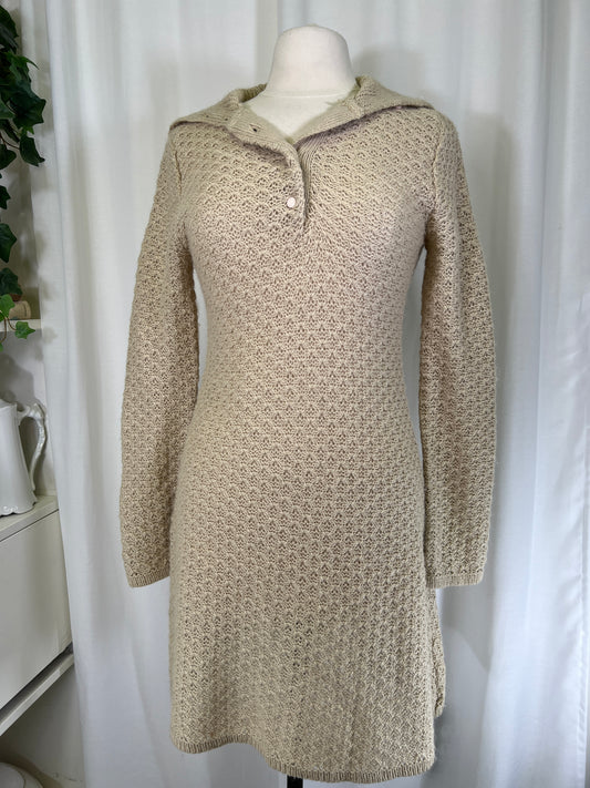 70s Aryeh Alpaca Blend Tan Crochet Dress