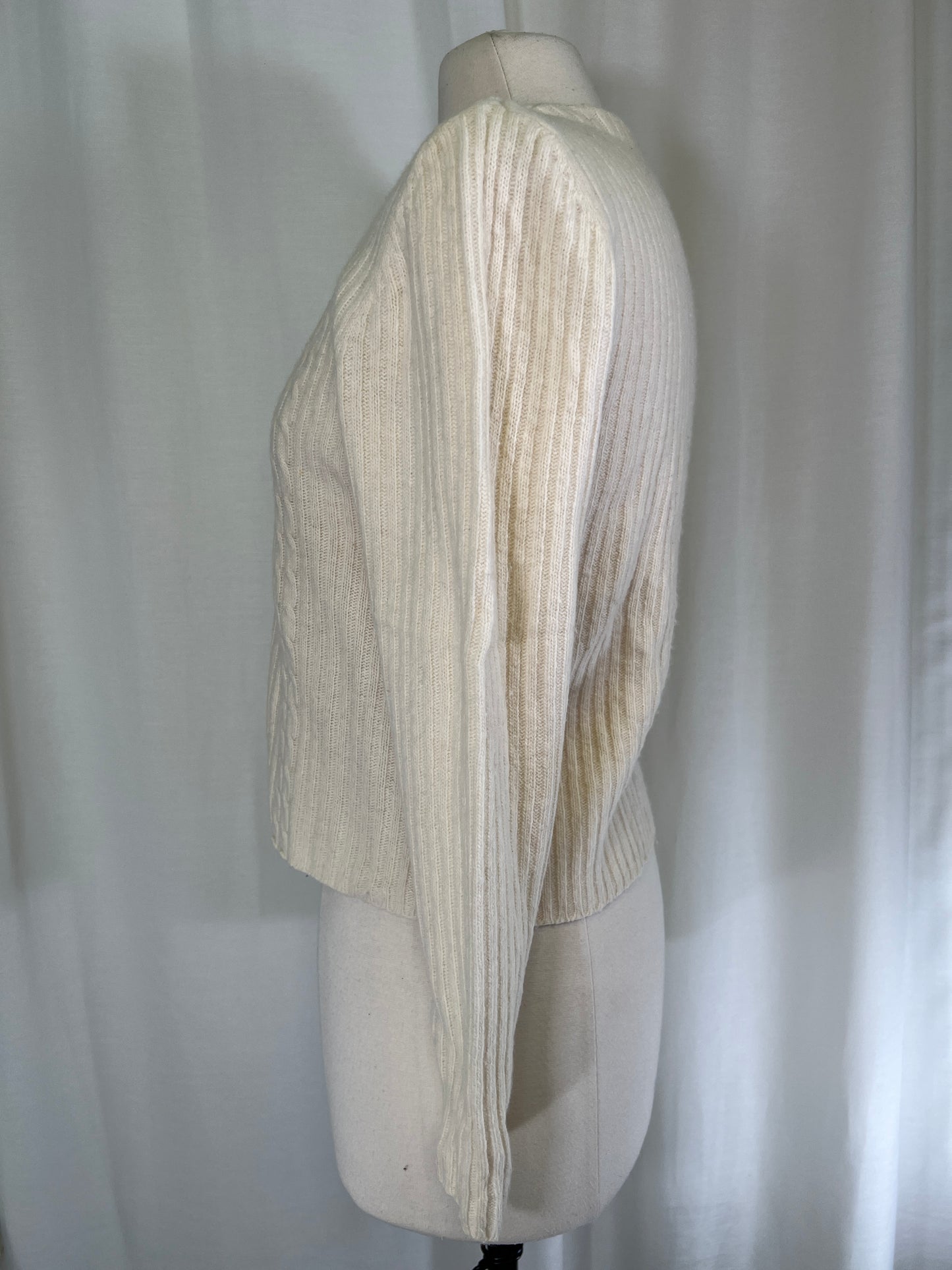 90s The Limited Cream Cable Knit Wool Cardigan Sweater