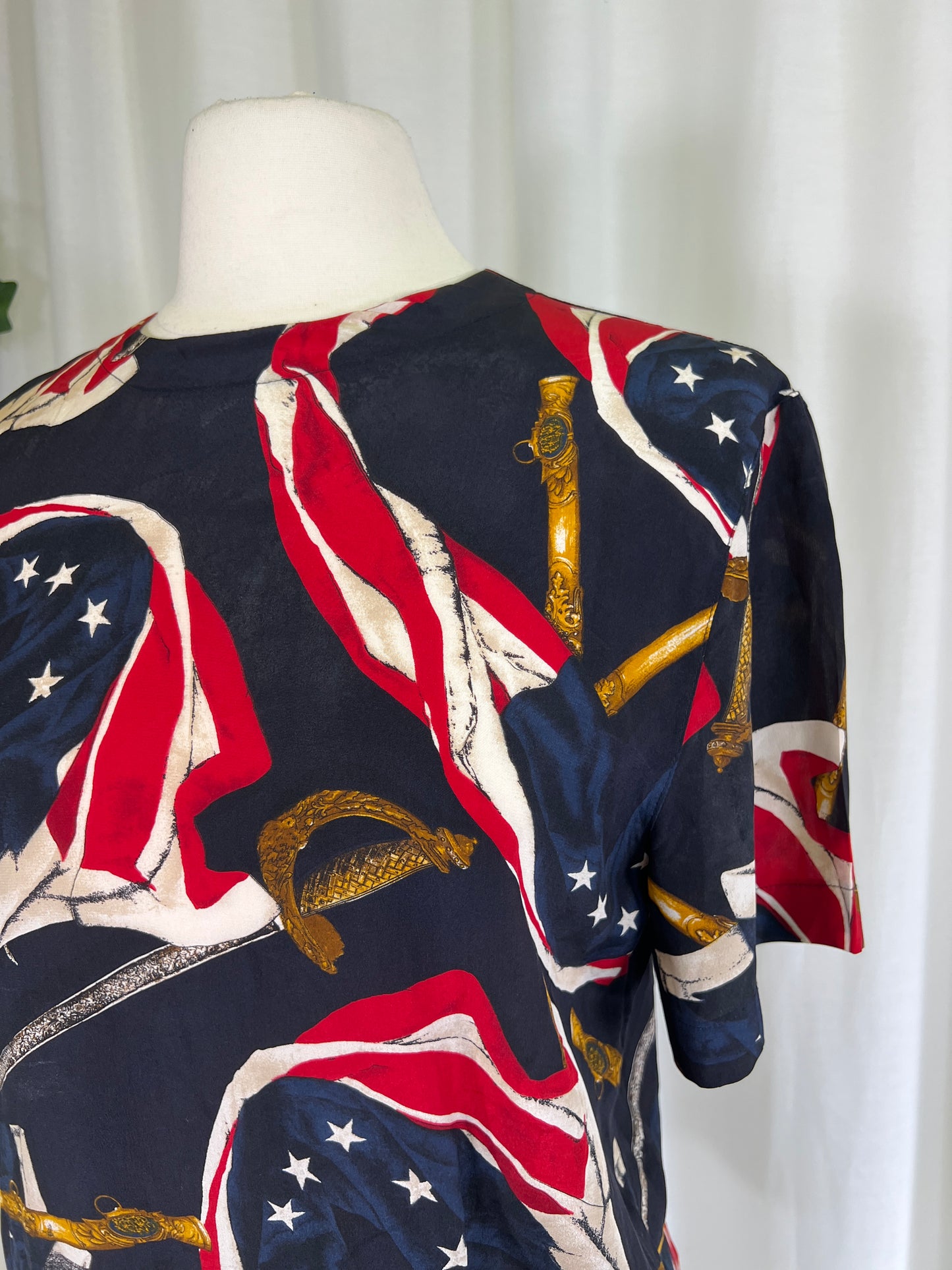 90s Jones New York Flag Print Silk Blouse