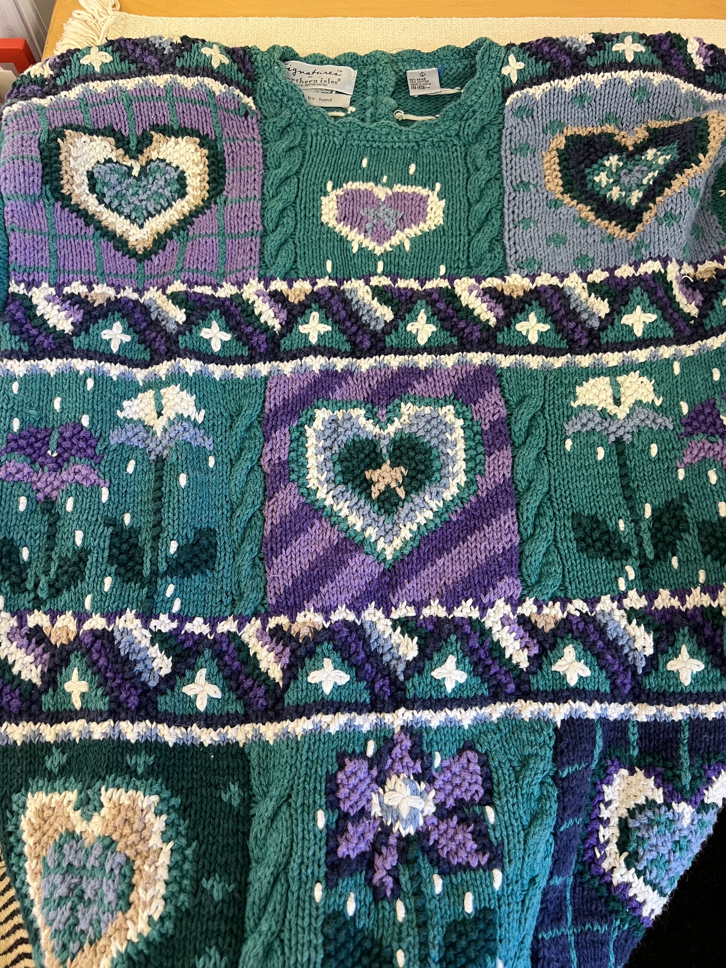 90s Northern Isles Purple and Green Heart Sweater