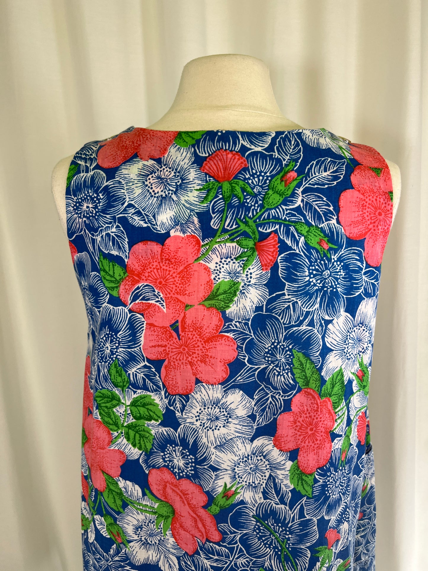 70s Blue and Pink Floral Mini House Dress