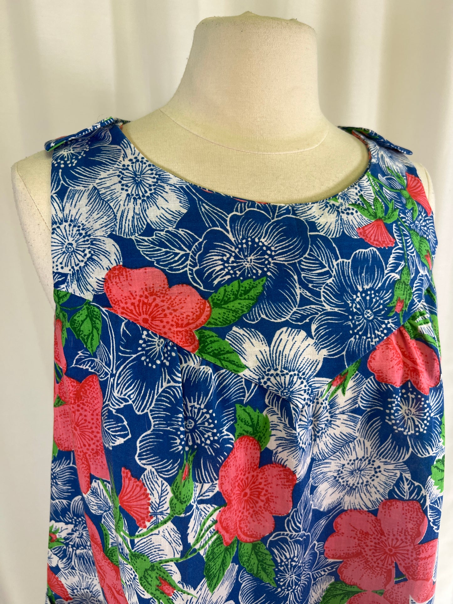 70s Blue and Pink Floral Mini House Dress