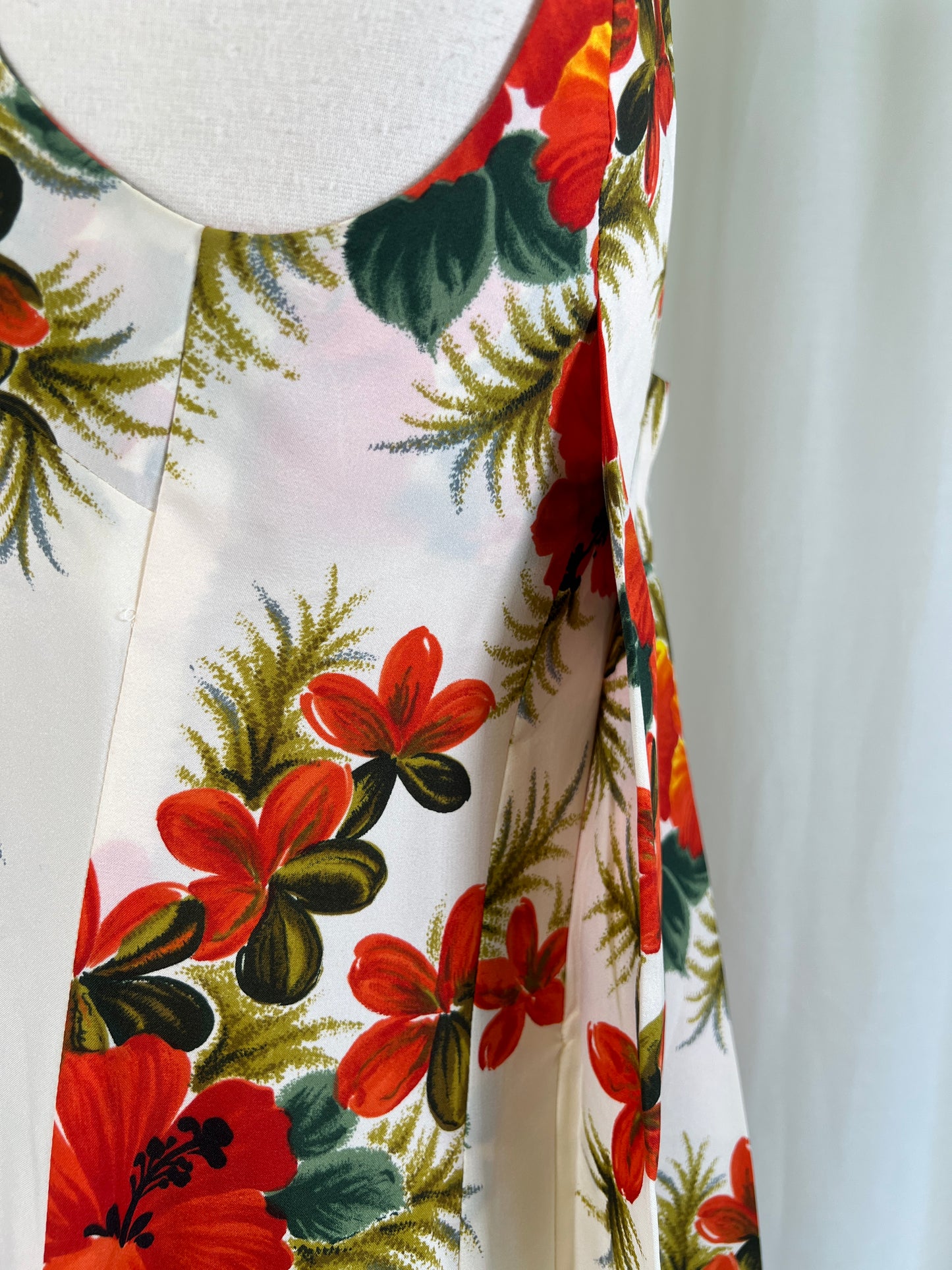 60s Darina Hawaiian Print Train Back Maxi Dress