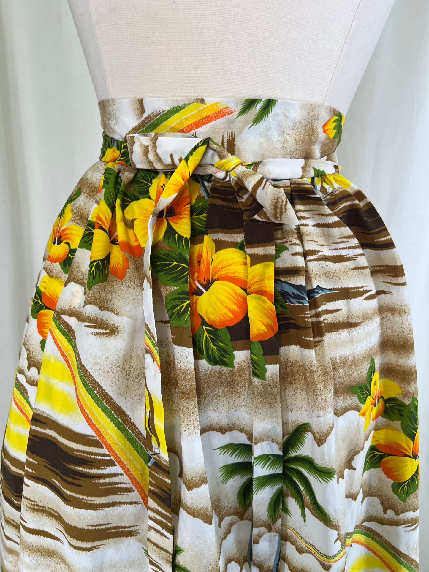 70s Hawaiian Print Sailboats and Rainbows Wrap Skirt