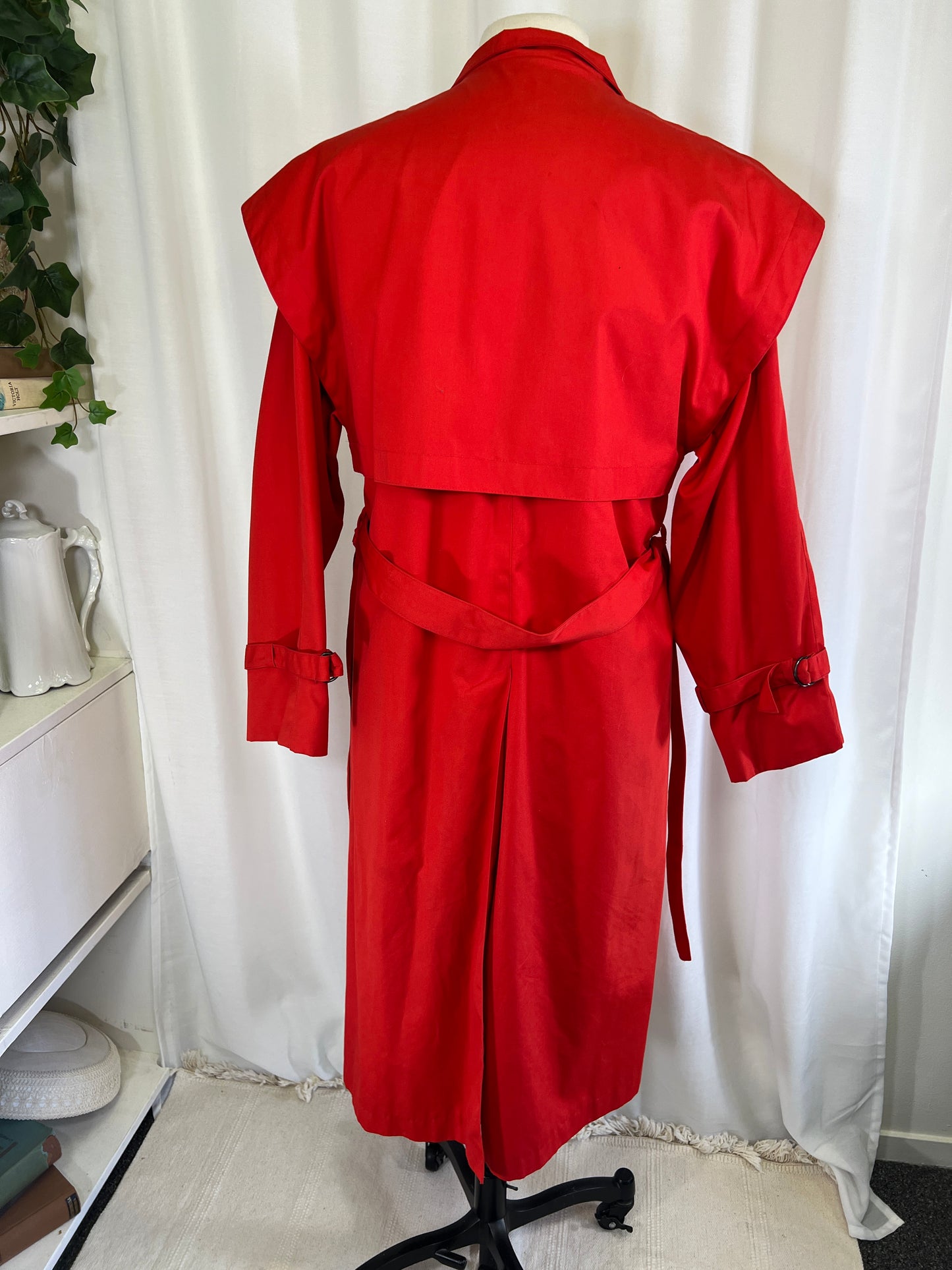 80s Cyclone Red Futuristic Button Up Trench Coat