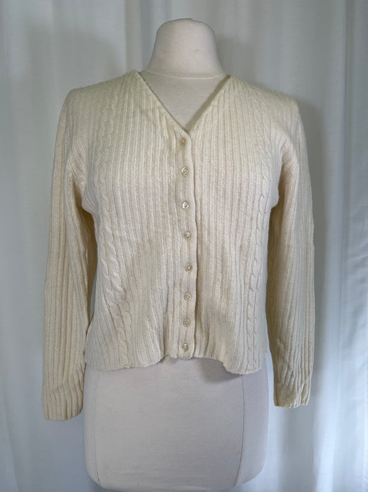 90s The Limited Cream Cable Knit Wool Cardigan Sweater