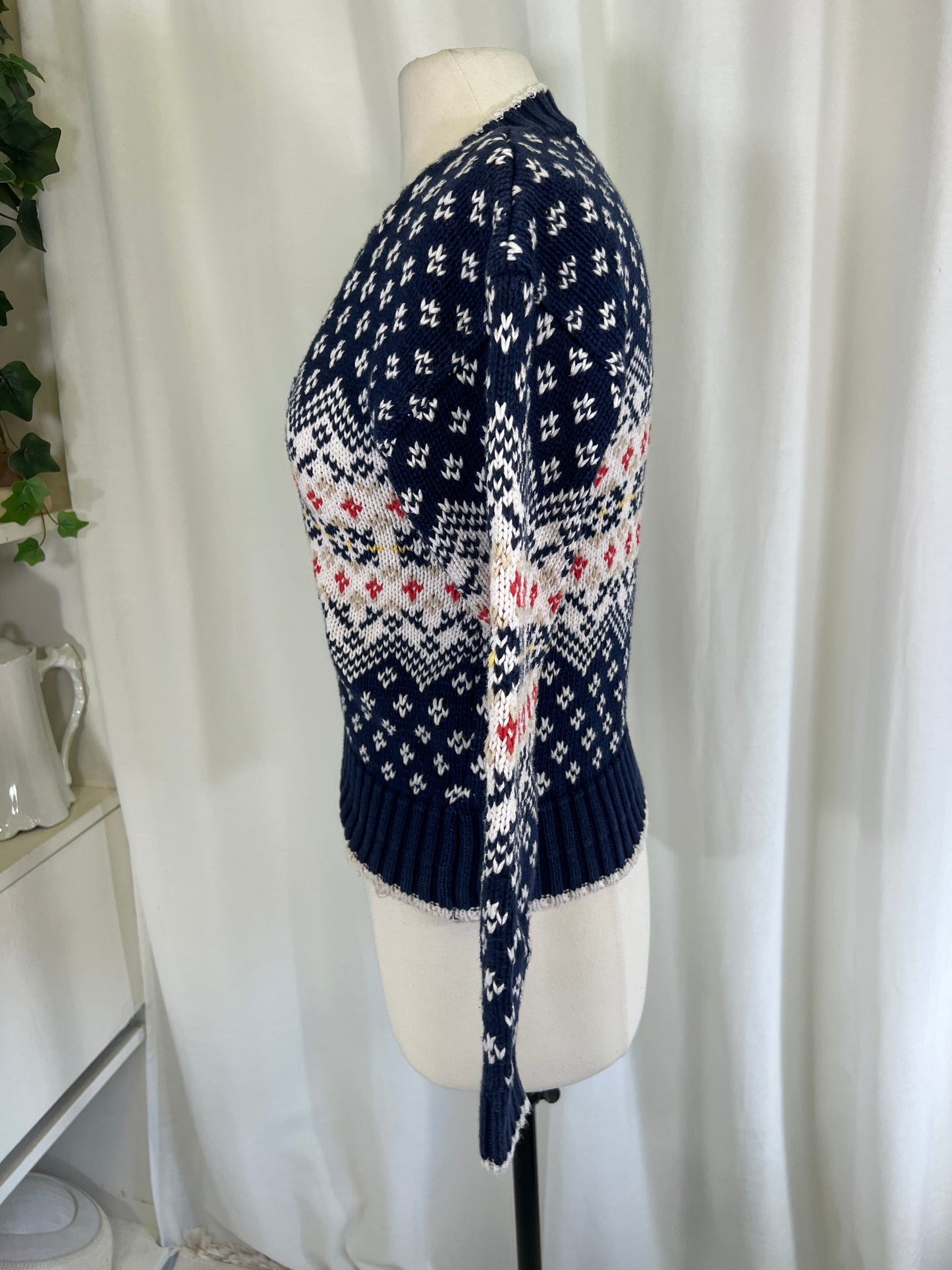 90s Liz Sport Blue Nordic Patterned V-Neck Sweater