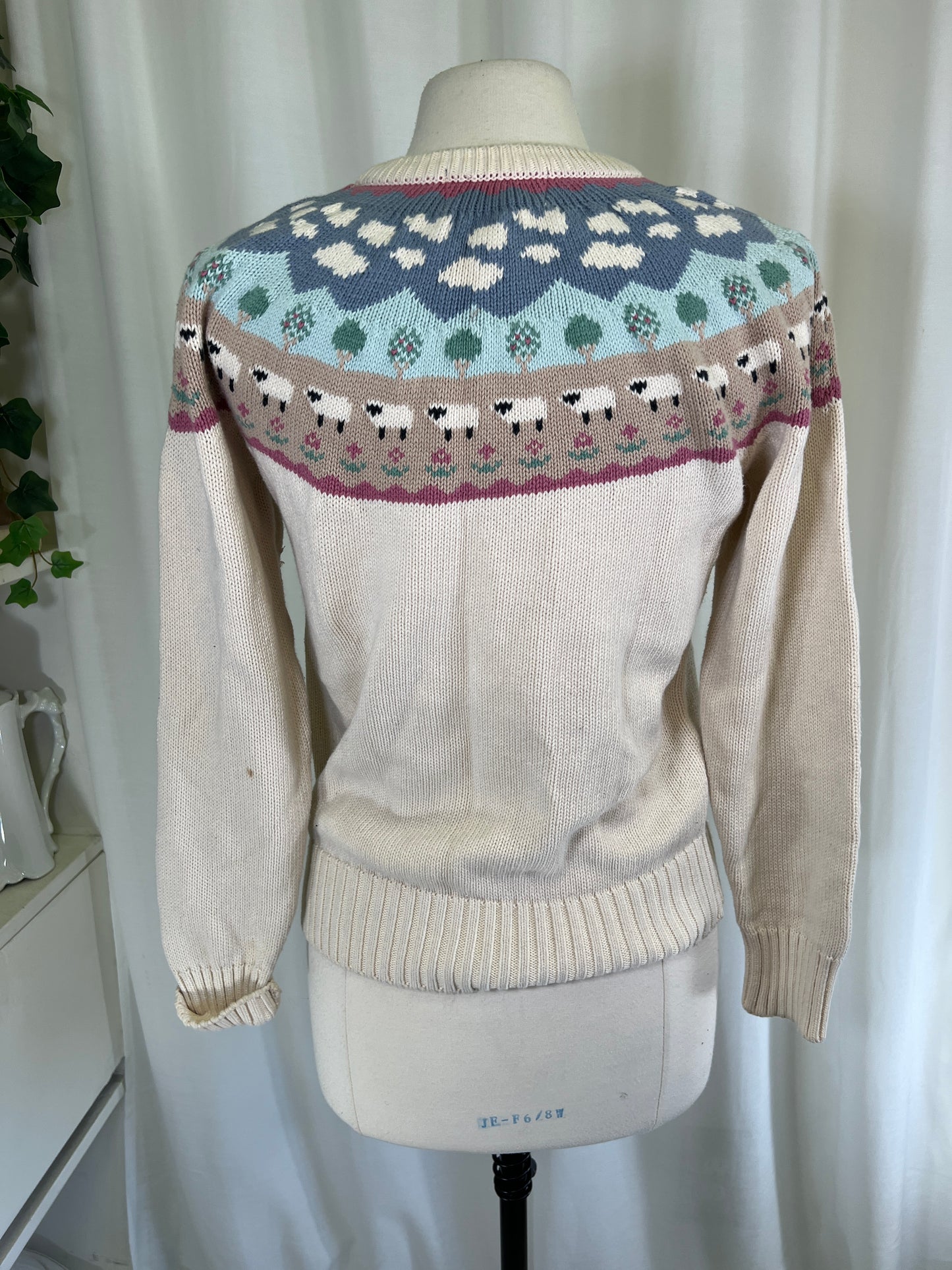 90s Eddie Bauer Sheep and Trees patterned Cream Sweater