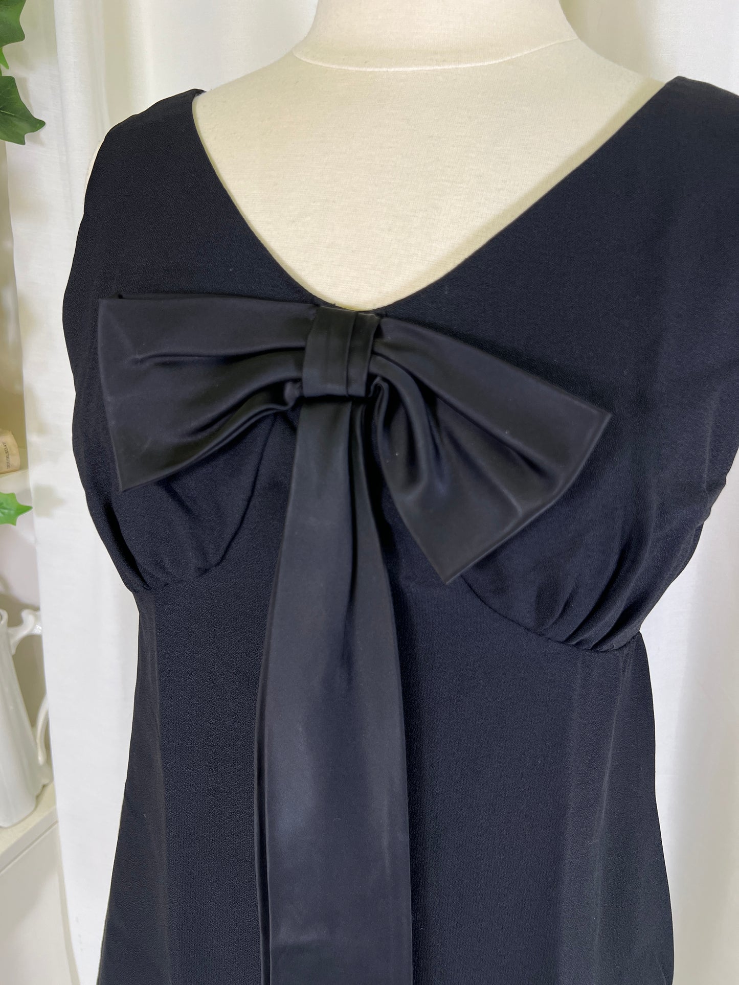 60s Black Large Bow Babydoll Mini Dress