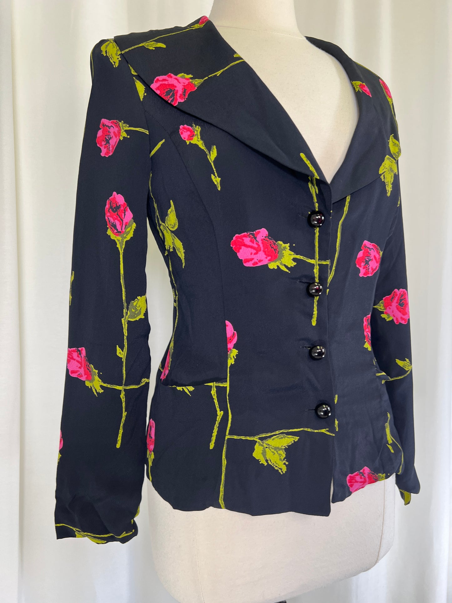 90s Betsey Johnson Long Stem Red Roses Print Mini Dress and Jacket Set